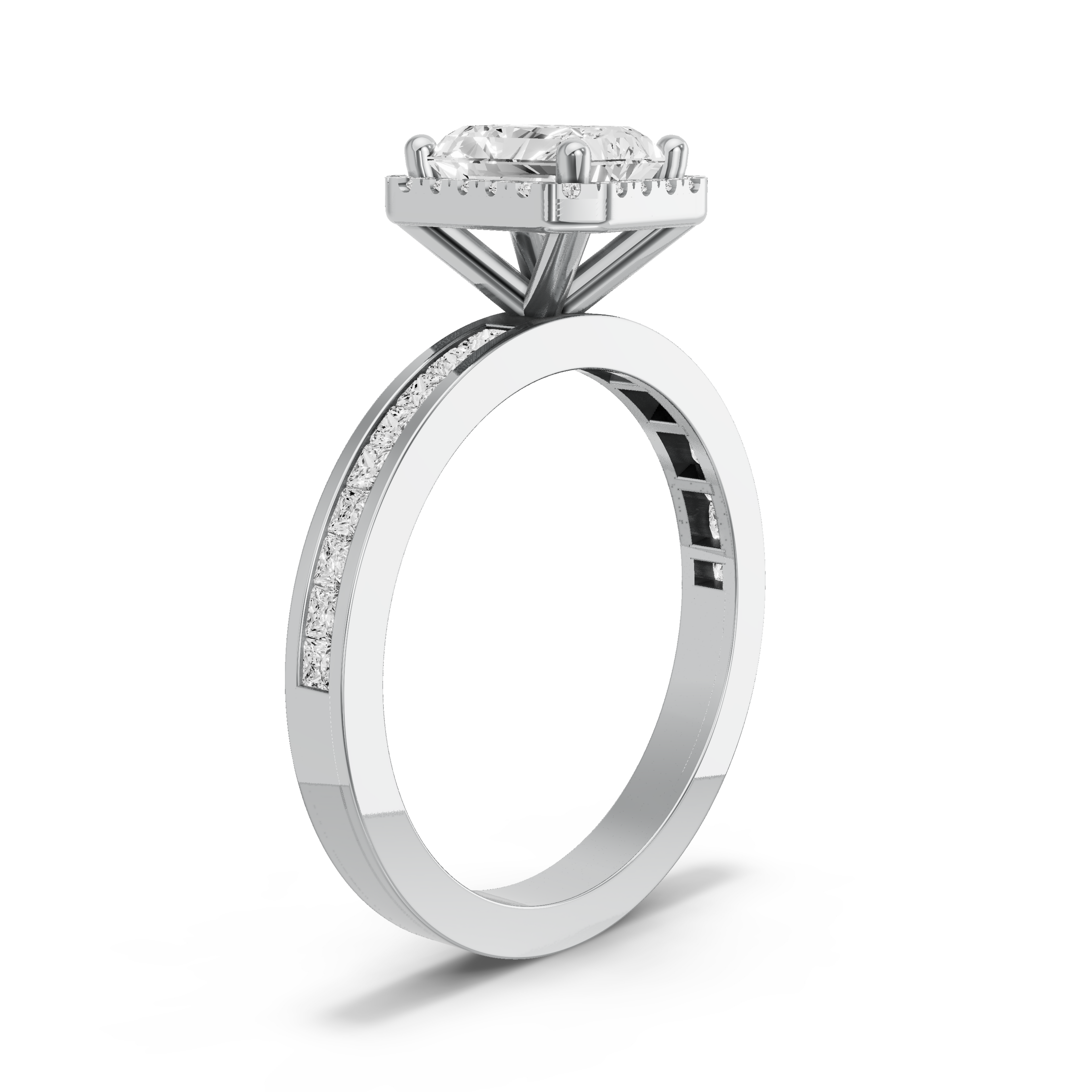 Image for Radiant Pave Halo Ring with Cathedral Pave band in 950 Platinum