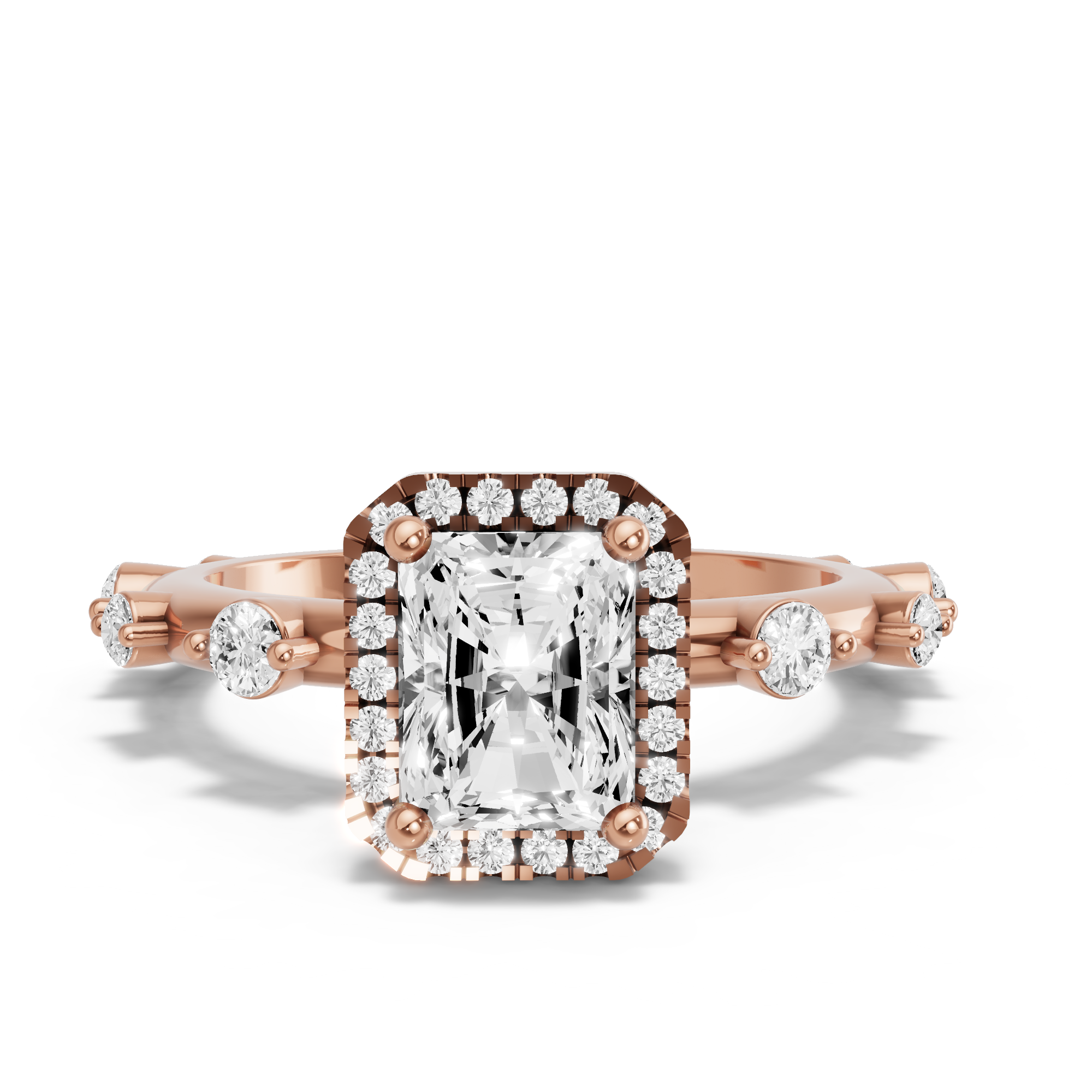 Image for Radiant Pave Halo Ring with Floating Station band in 10K Yellow Gold