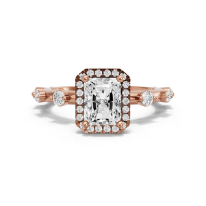 Image for Radiant Pave Halo Ring with Floating Station band in 14K Rose Gold