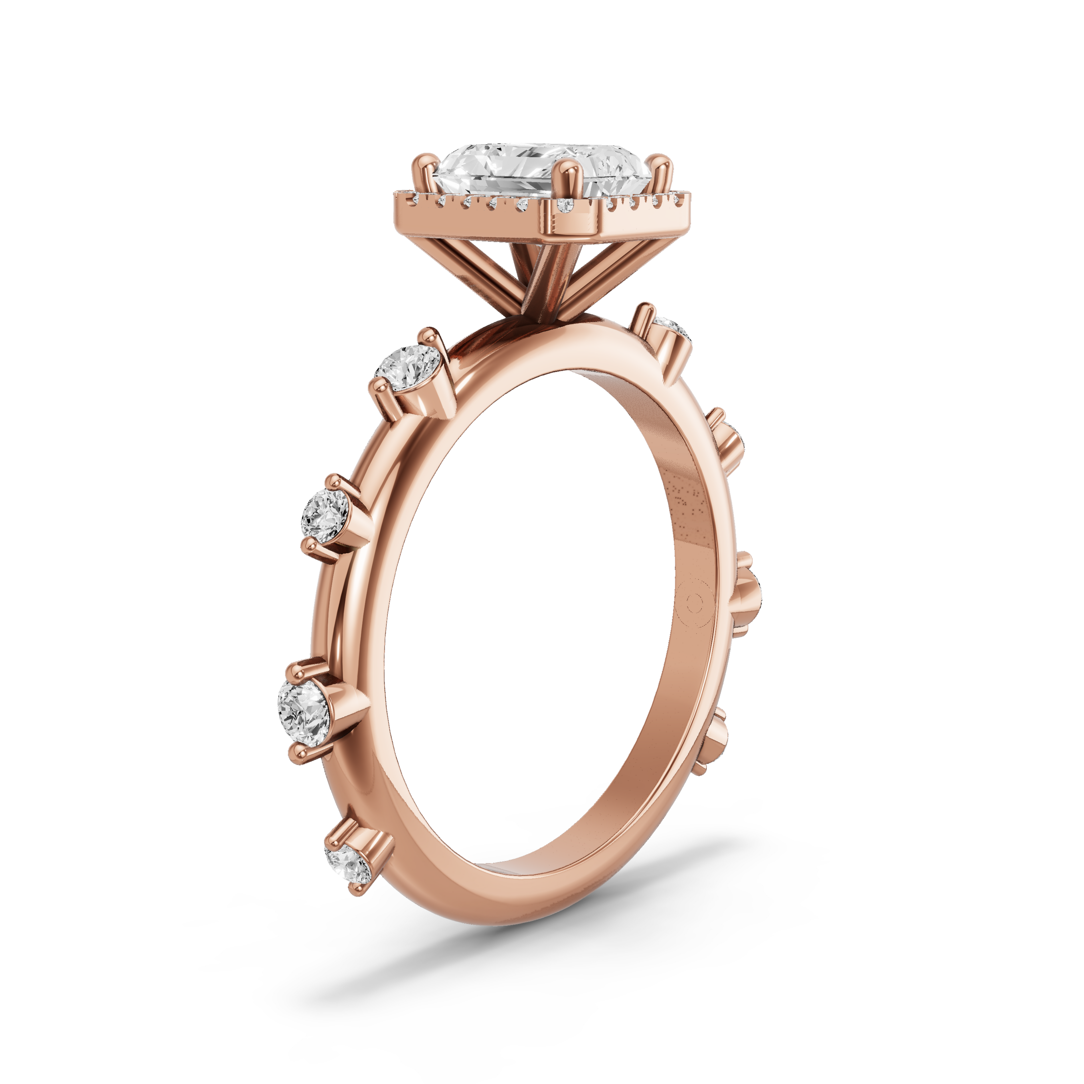 Image for Radiant Pave Halo Ring with Floating Station band in 14K Yellow Gold