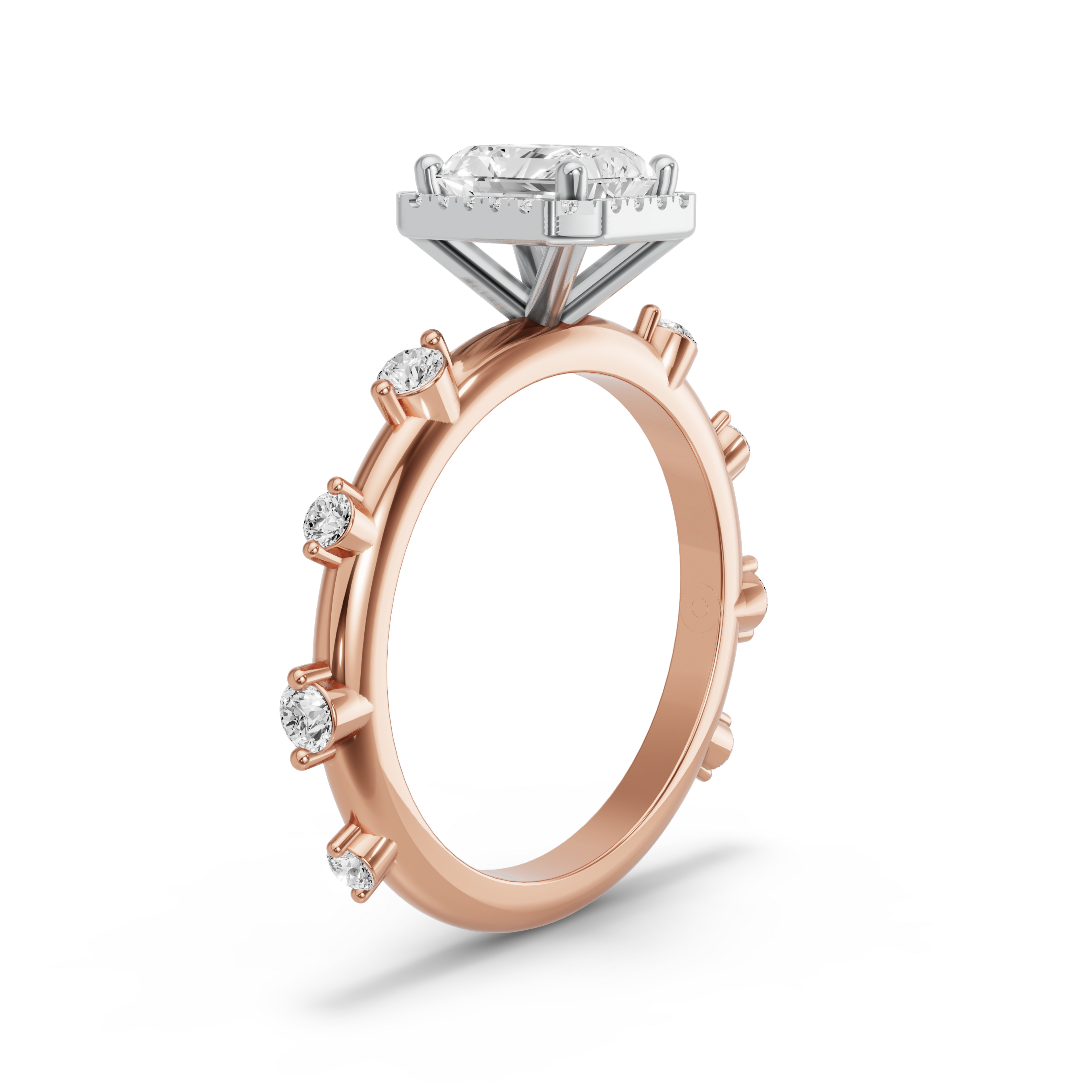 Image for Radiant Pave Halo Ring with Floating Station band in 18K Two Tone Yellow Gold