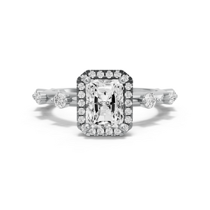 Image for Radiant Pave Halo Ring with Floating Station band in 18K White Gold