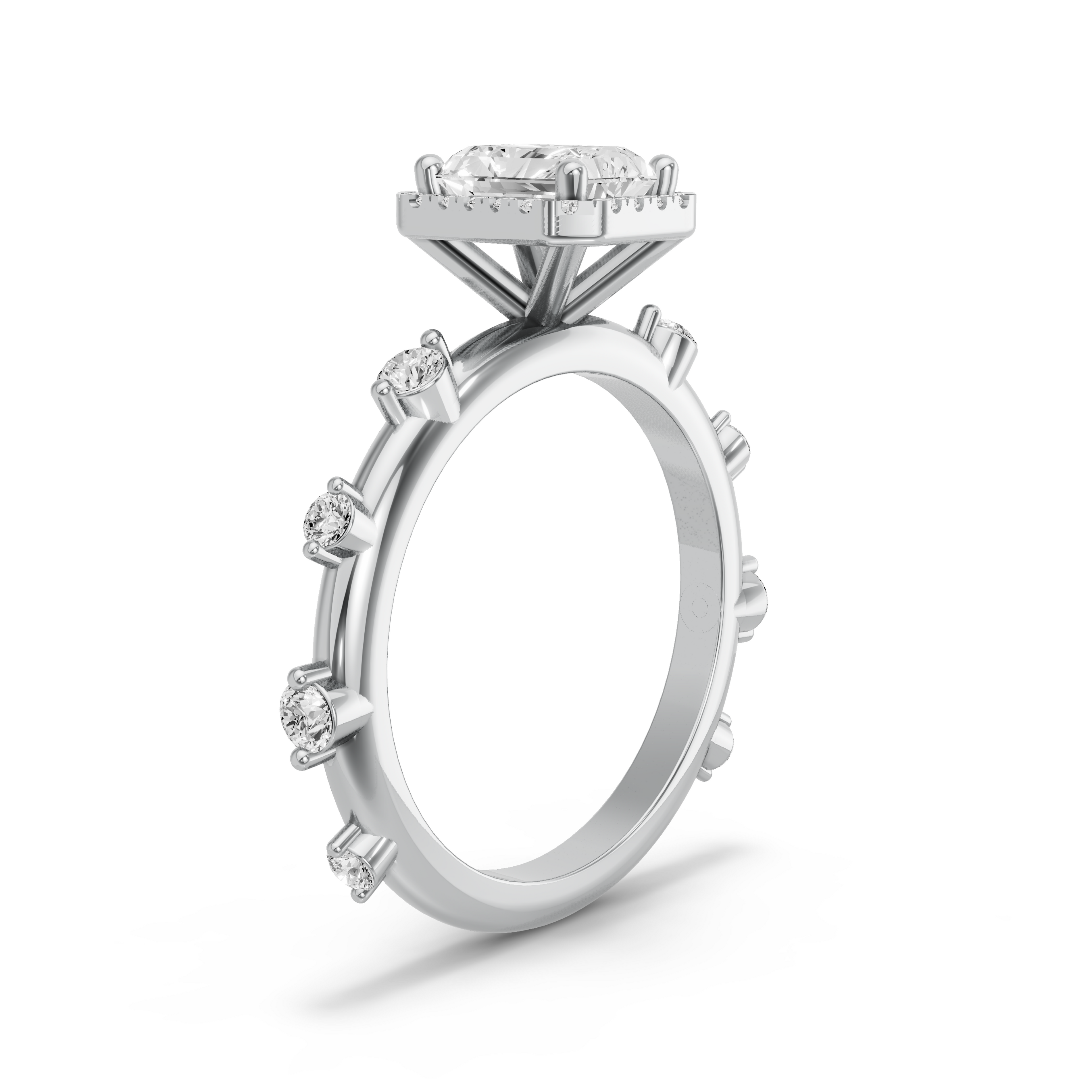 Image for Radiant Pave Halo Ring with Floating Station band in 18K Two Tone Rose Gold