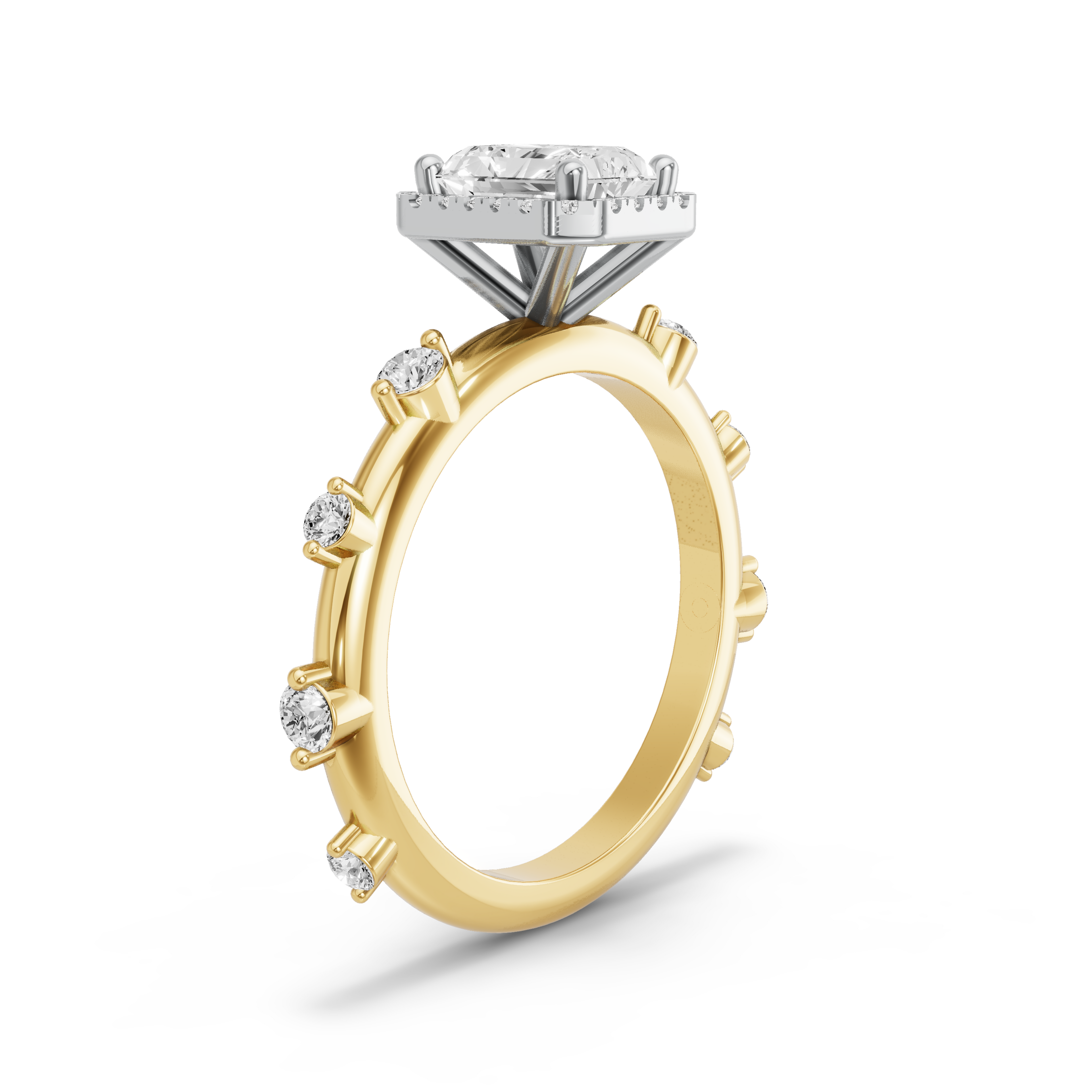 Image for Radiant Pave Halo Ring with Floating Station band in 10K Rose Gold