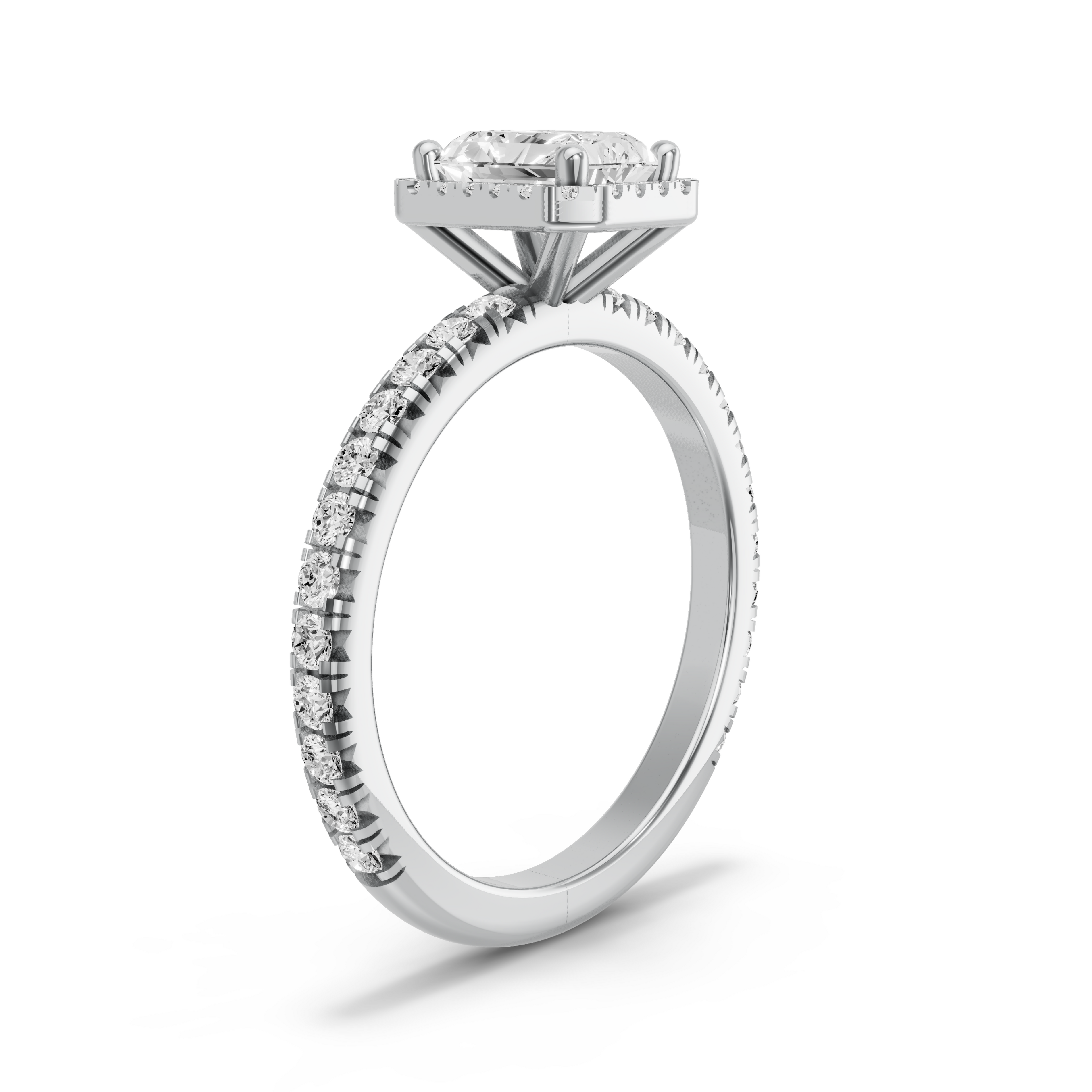 Image for Radiant Pave Halo Ring with French Pave band in 10K Two Tone Rose Gold