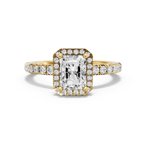 Image for Radiant Pave Halo Ring with French Pave band in 14K Yellow Gold