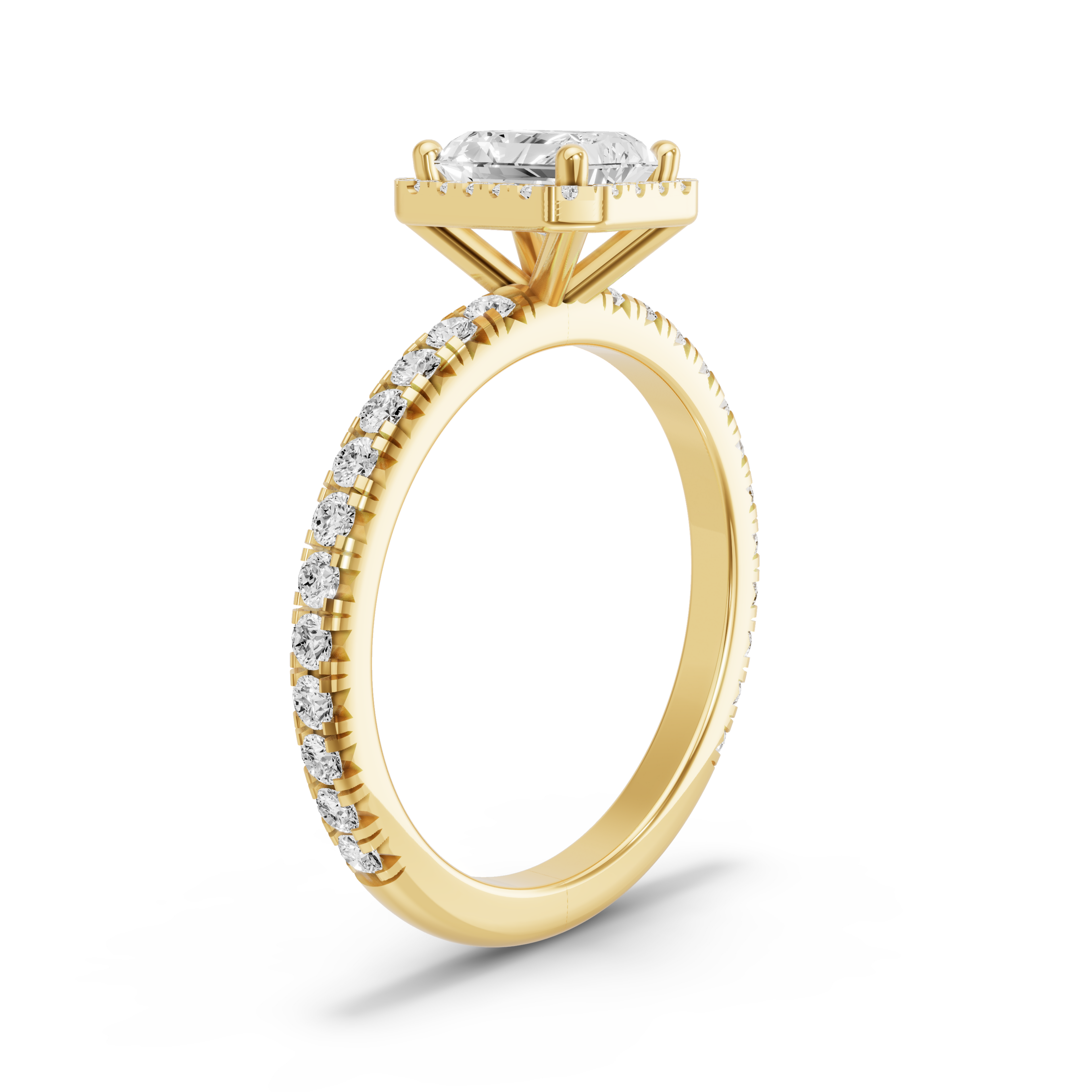 Image for Radiant Pave Halo Ring with French Pave band in 18K White Gold