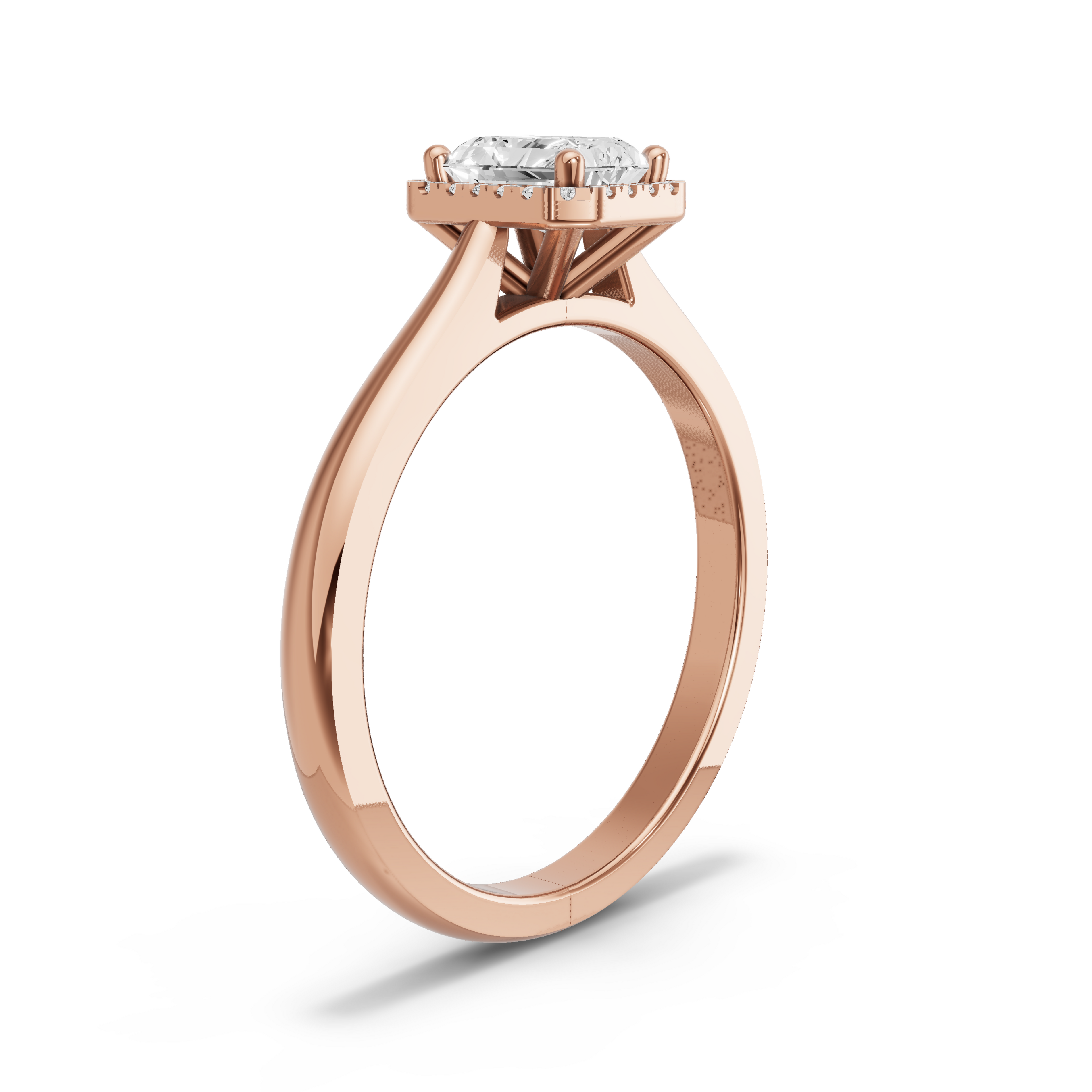 Image for Radiant Pave Halo Ring with Knife Edge Cathedral band in 10K Yellow Gold
