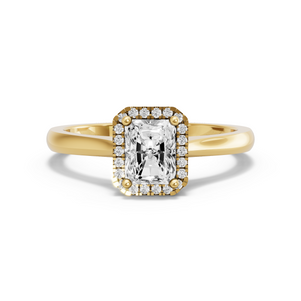 Image for Radiant Pave Halo Ring with Knife Edge Cathedral band in 18K Yellow Gold