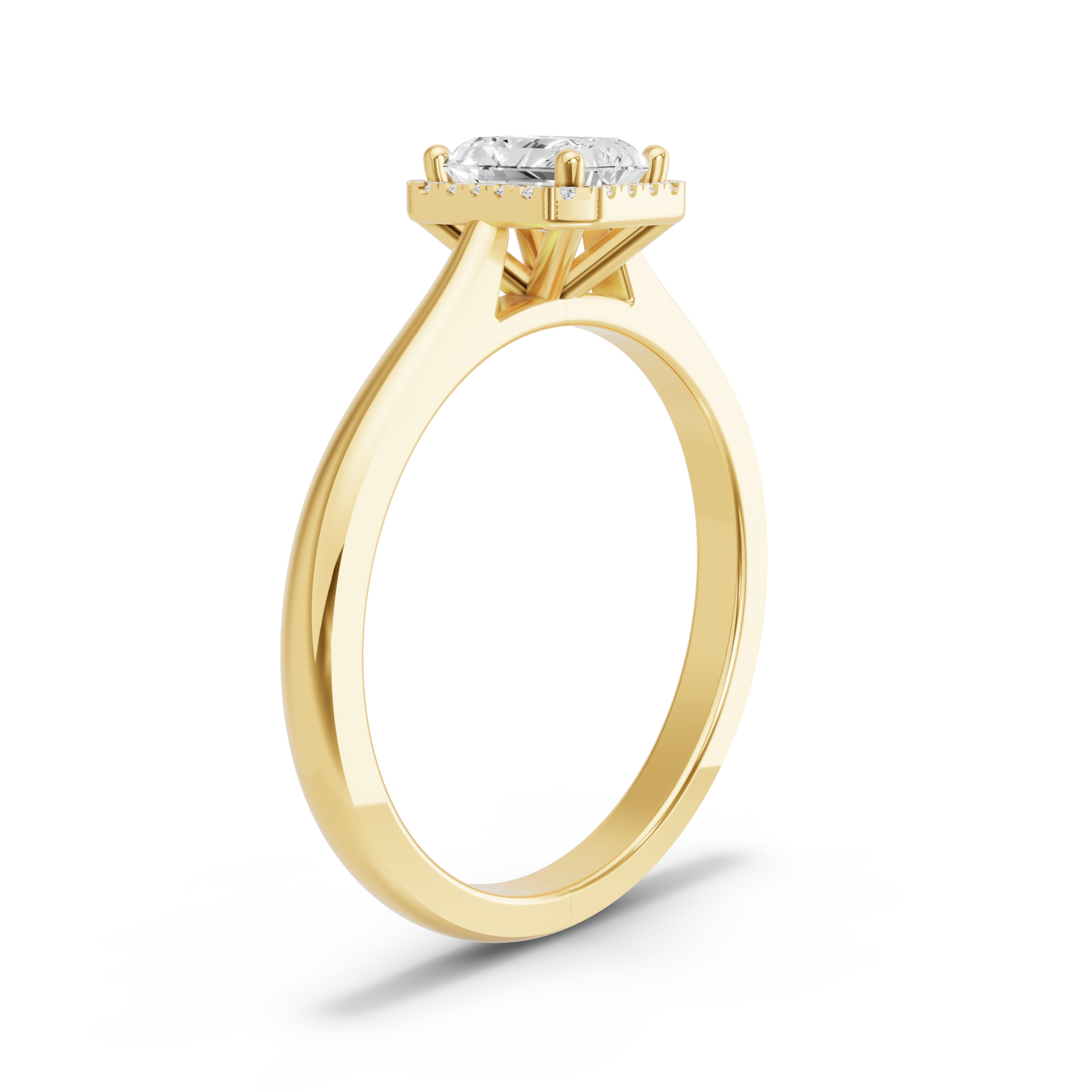 Image for Radiant Pave Halo Ring with Knife Edge Cathedral band in 10K White Gold