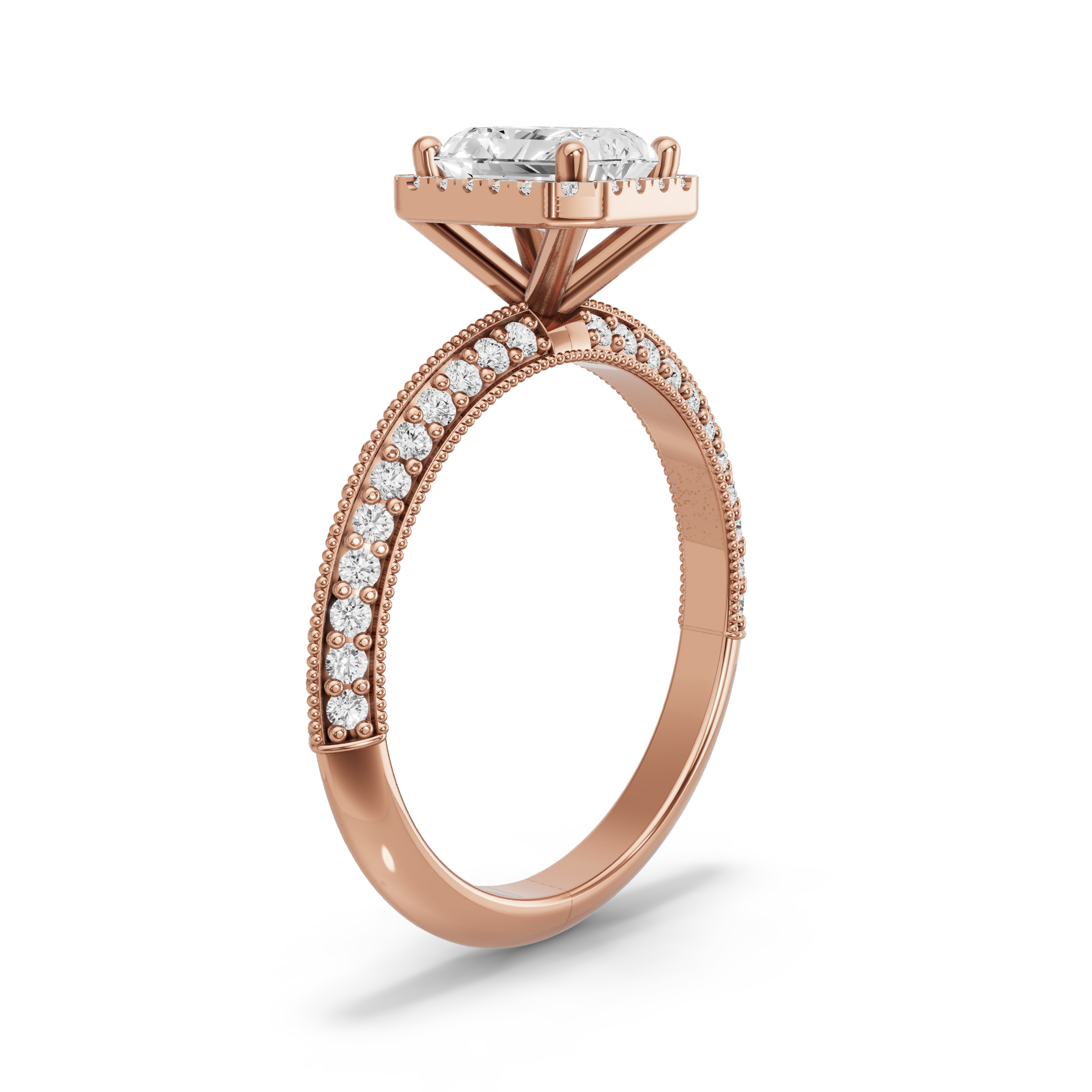 Image for Radiant Pave Halo Ring with Knife Edge Pave band in 14K Yellow Gold