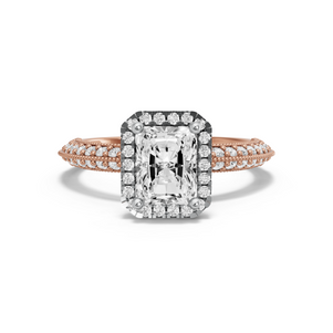 Image for Radiant Pave Halo Ring with Knife Edge Pave band in 18K Two Tone Rose Gold