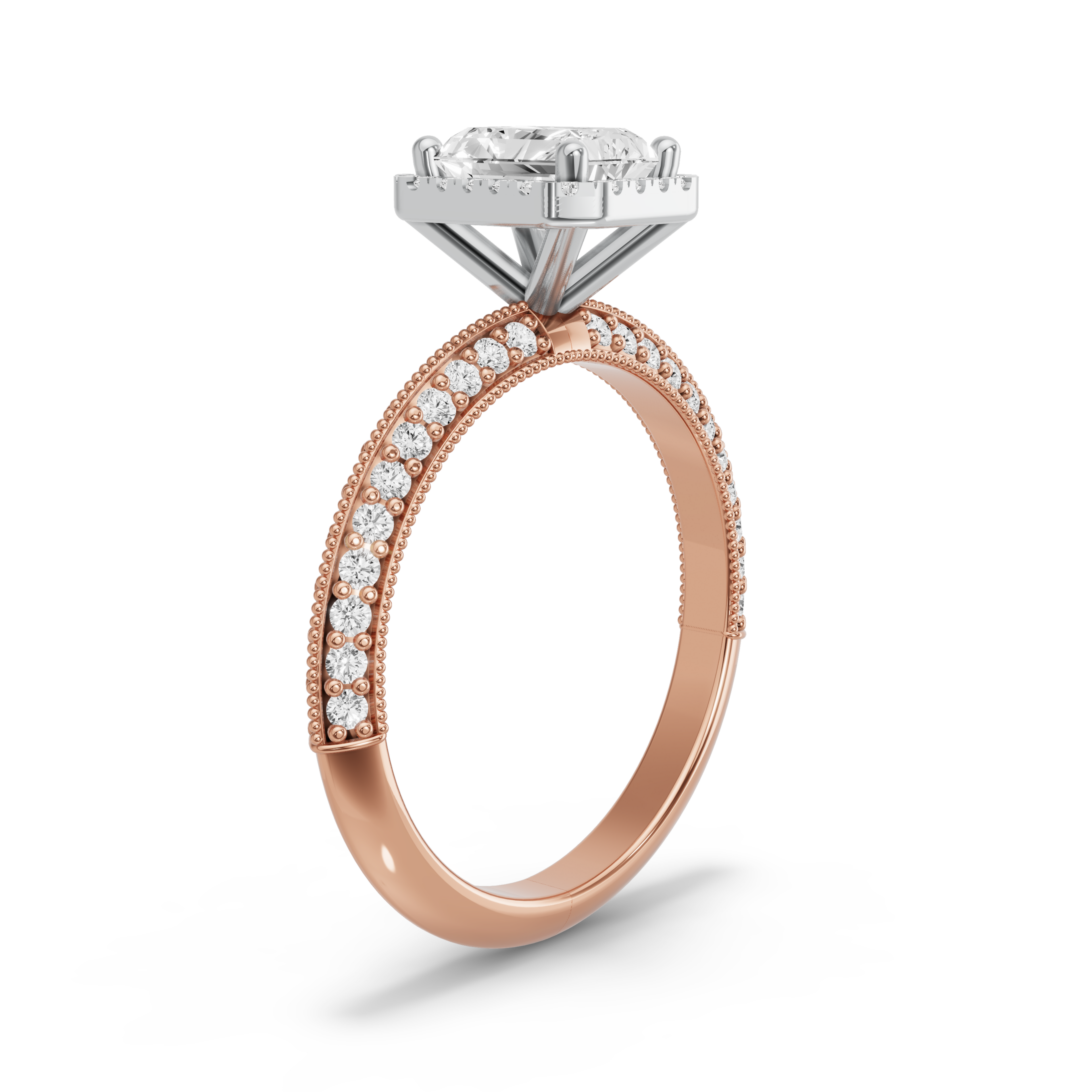 Image for Radiant Pave Halo Ring with Knife Edge Pave band in 18K Two Tone Yellow Gold