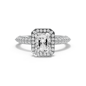 Image for Radiant Pave Halo Ring with Knife Edge Pave band in 14K White Gold