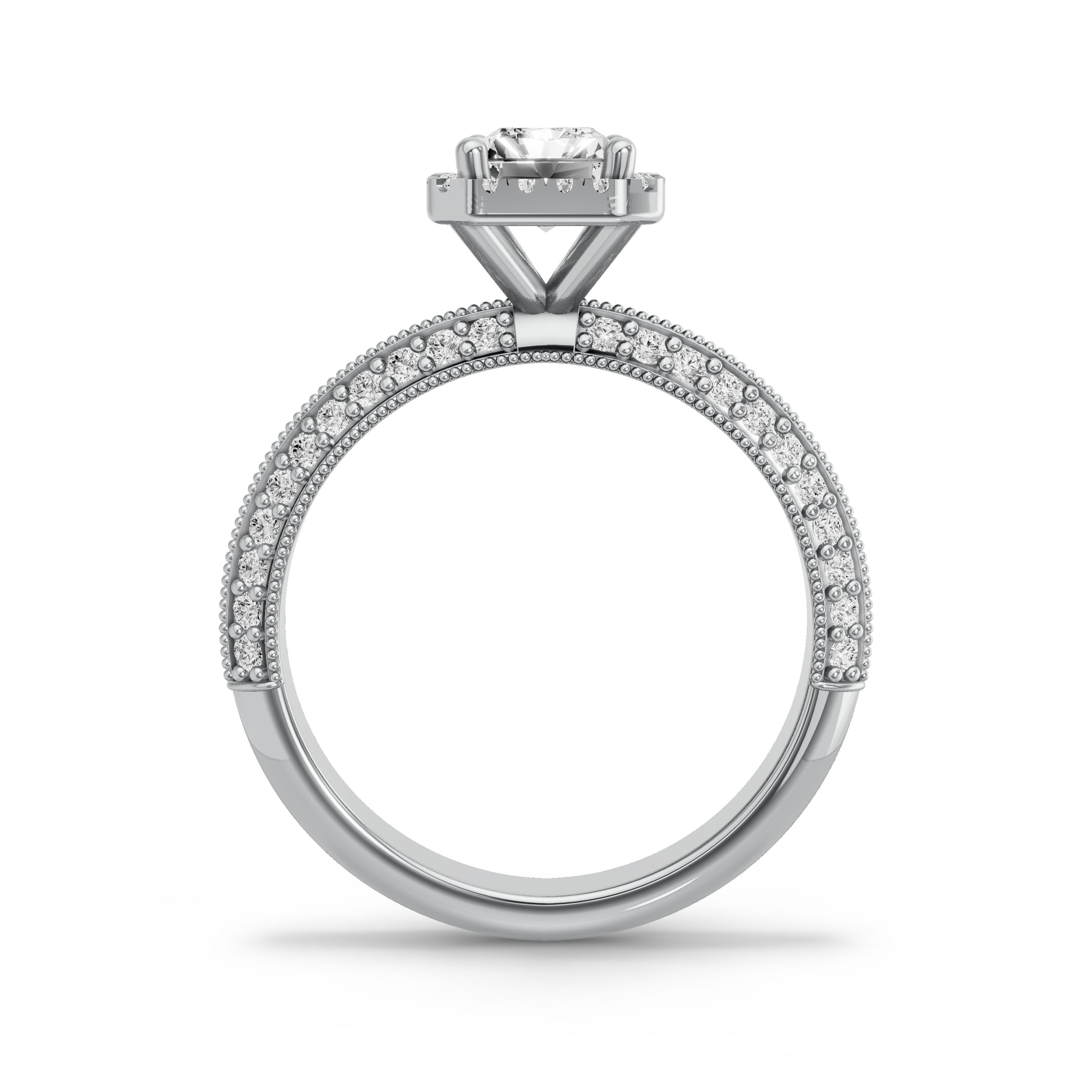 Image for Radiant Pave Halo Ring with Knife Edge Pave band in 14K Two Tone Rose Gold