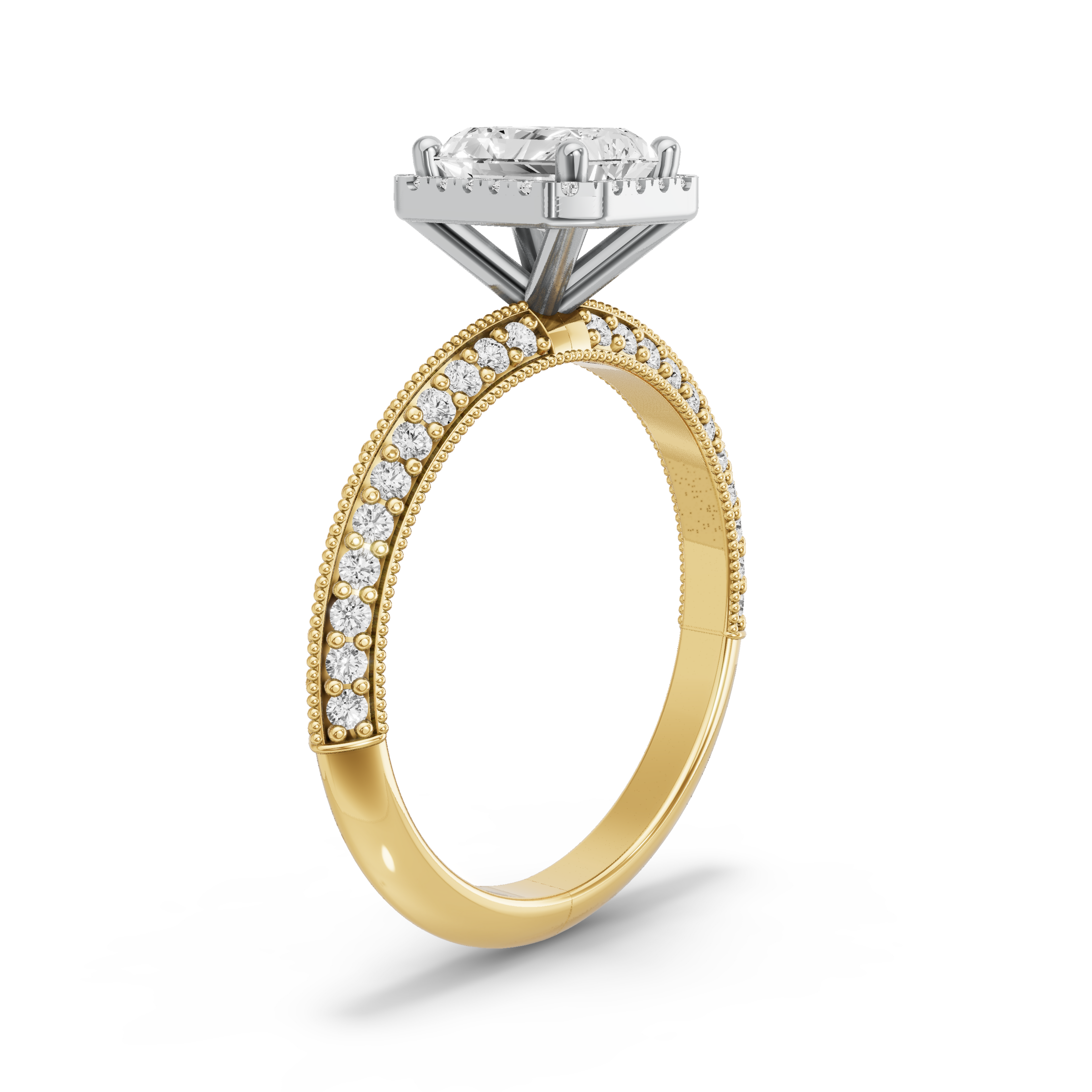 Image for Radiant Pave Halo Ring with Knife Edge Pave band in 10K Rose Gold