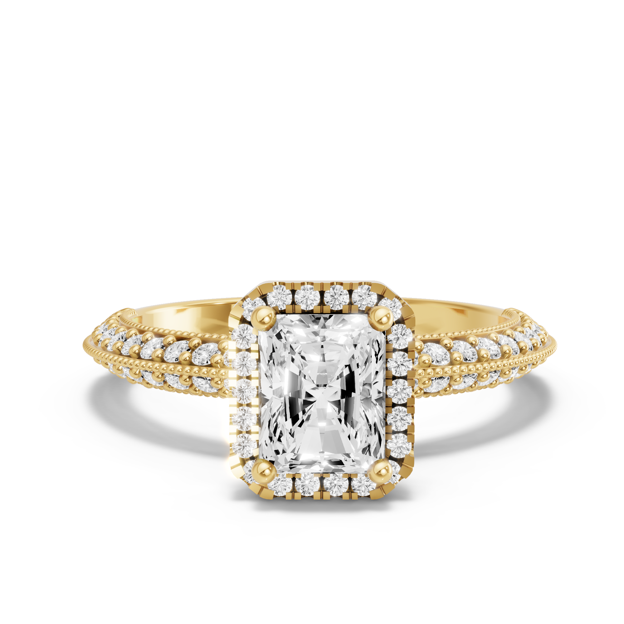 Image for Radiant Pave Halo Ring with Knife Edge Pave band in 10K White Gold