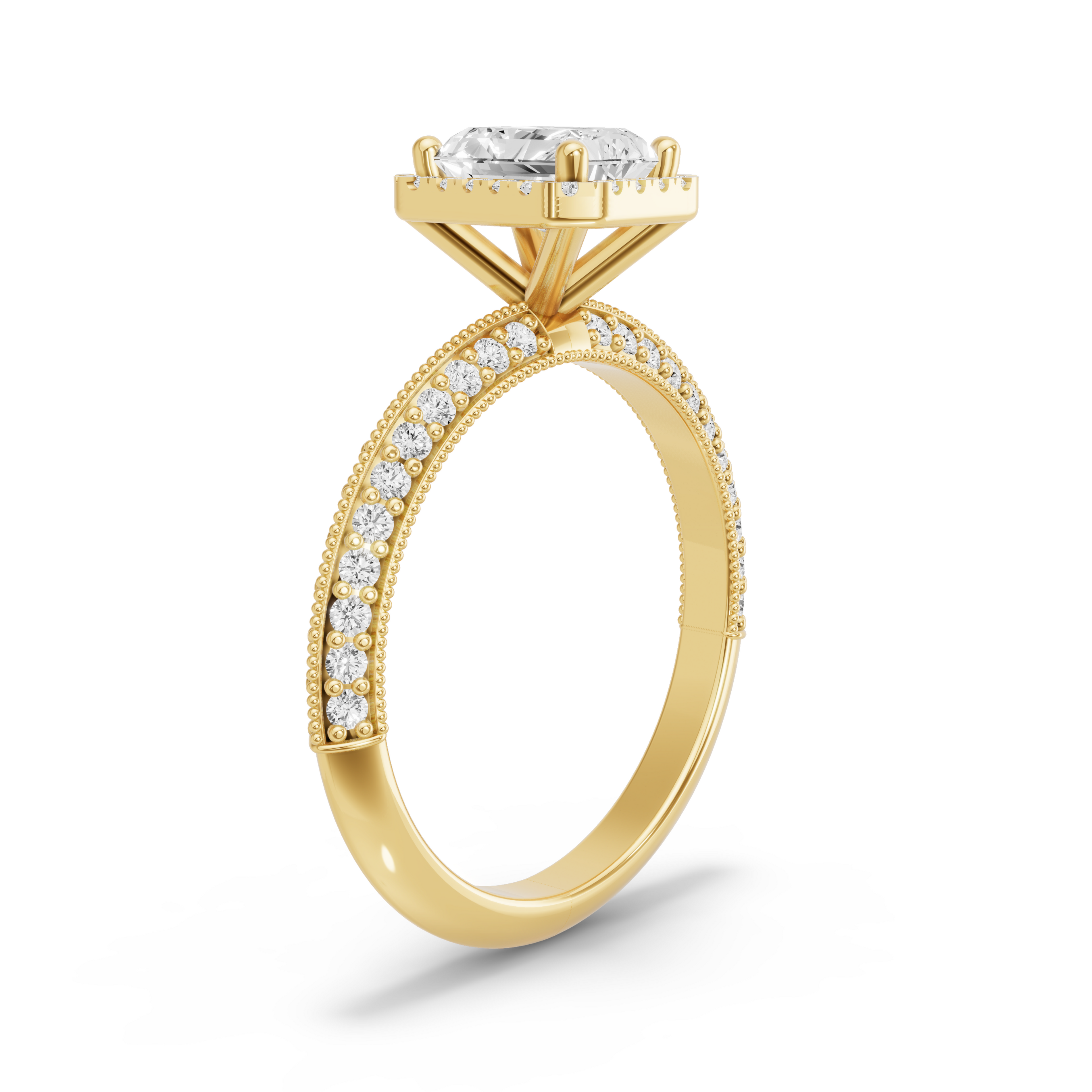 Image for Radiant Pave Halo Ring with Knife Edge Pave band in 10K White Gold