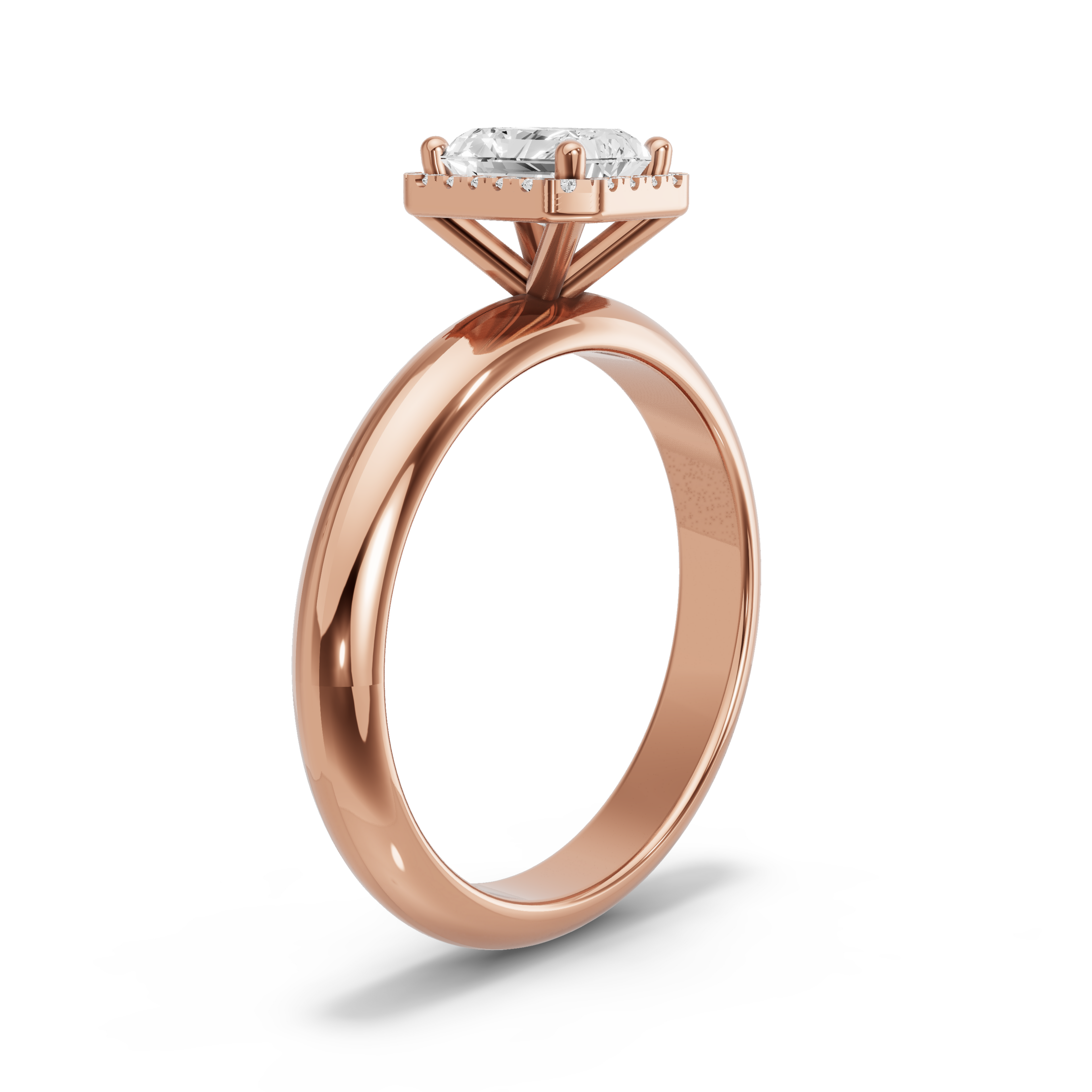 Image for Radiant Pave Halo Ring with Knife Edge Solitaire band in 14K Yellow Gold