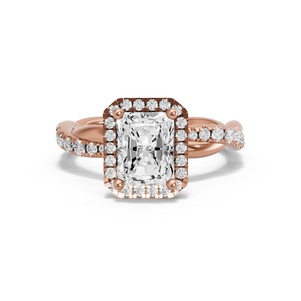 Image for Radiant Pave Halo Ring with Rope Pave band in 14K Rose Gold