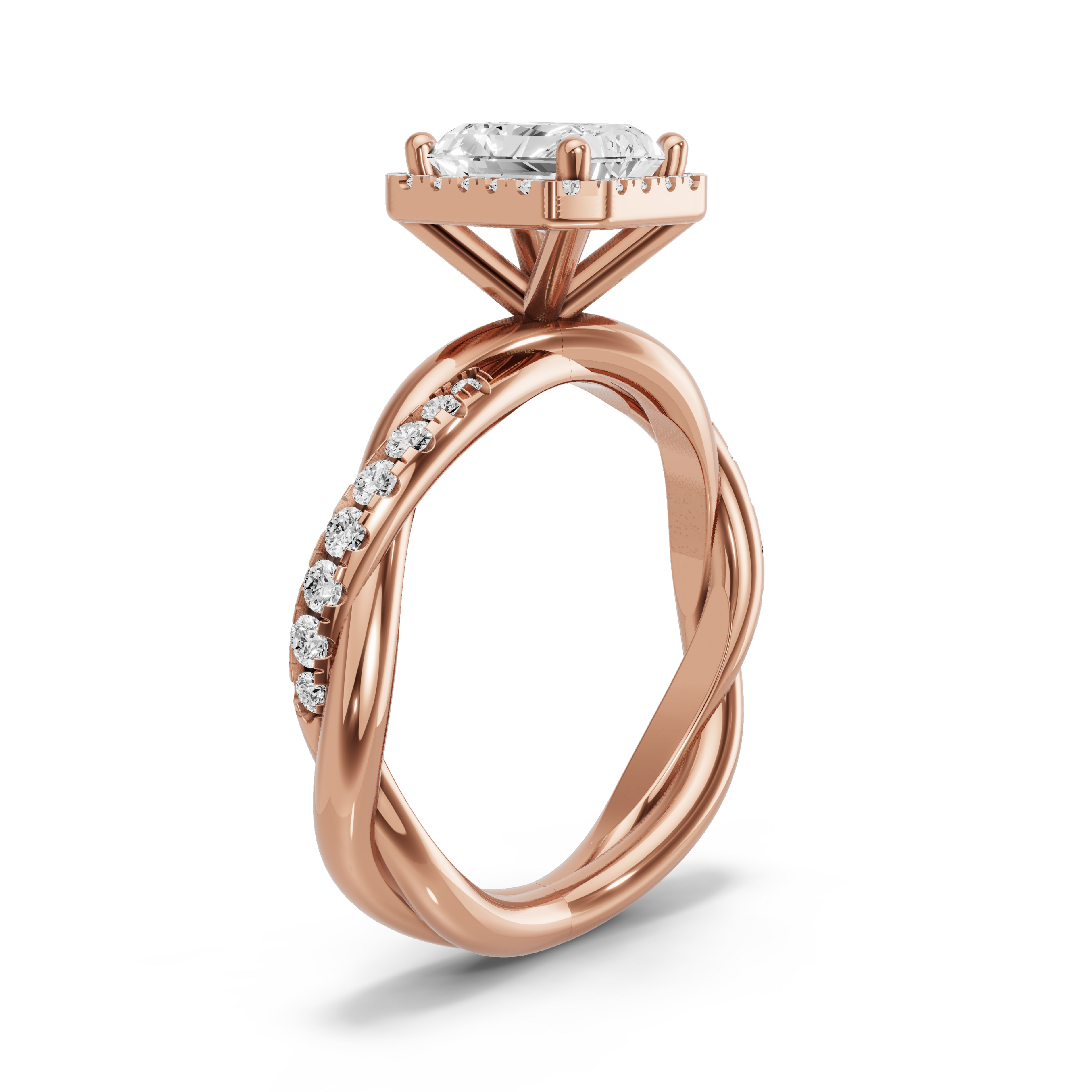 Image for Radiant Pave Halo Ring with Rope Pave band in 10K Yellow Gold