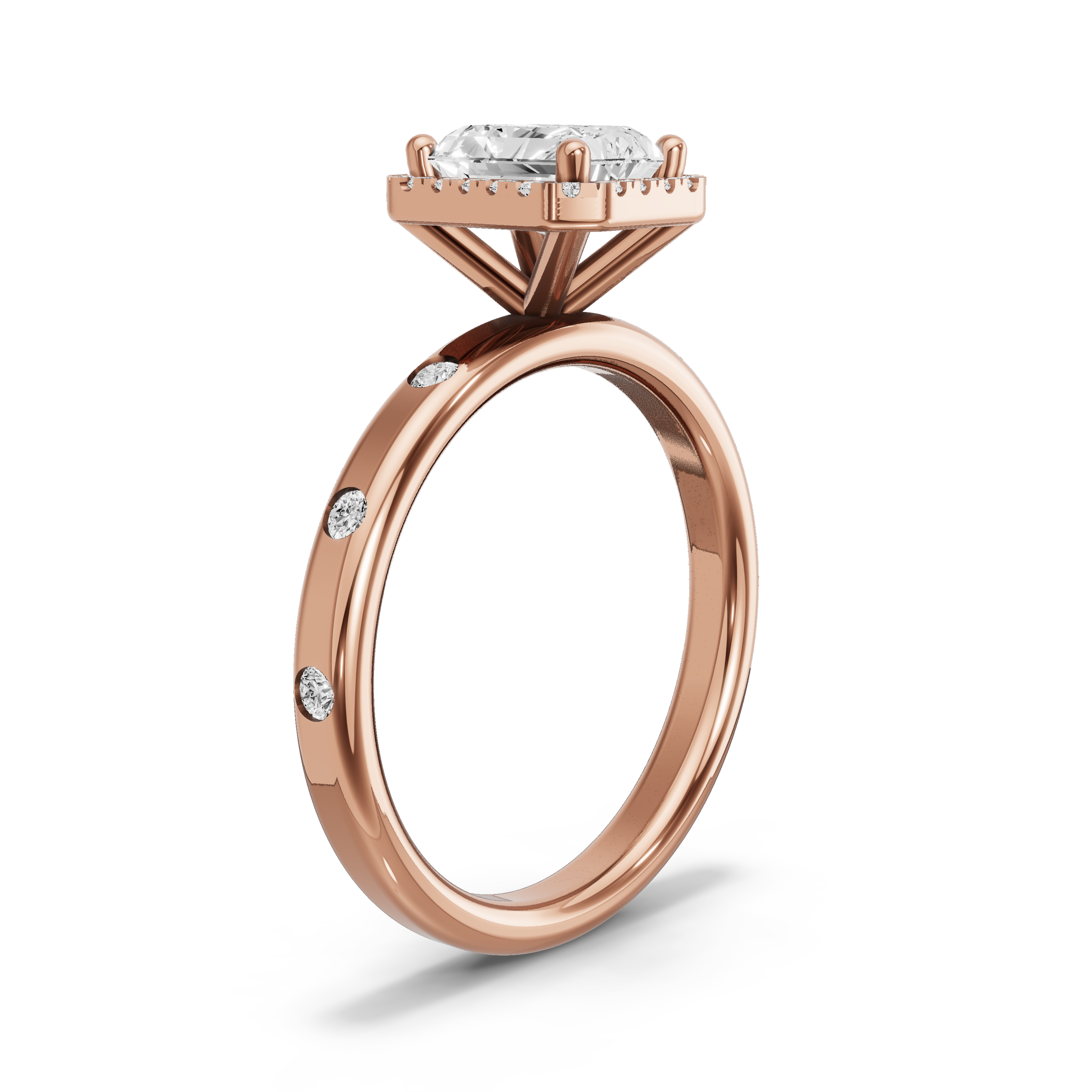 Image for Radiant Pave Halo Ring with Sleek Accent band in 10K Yellow Gold