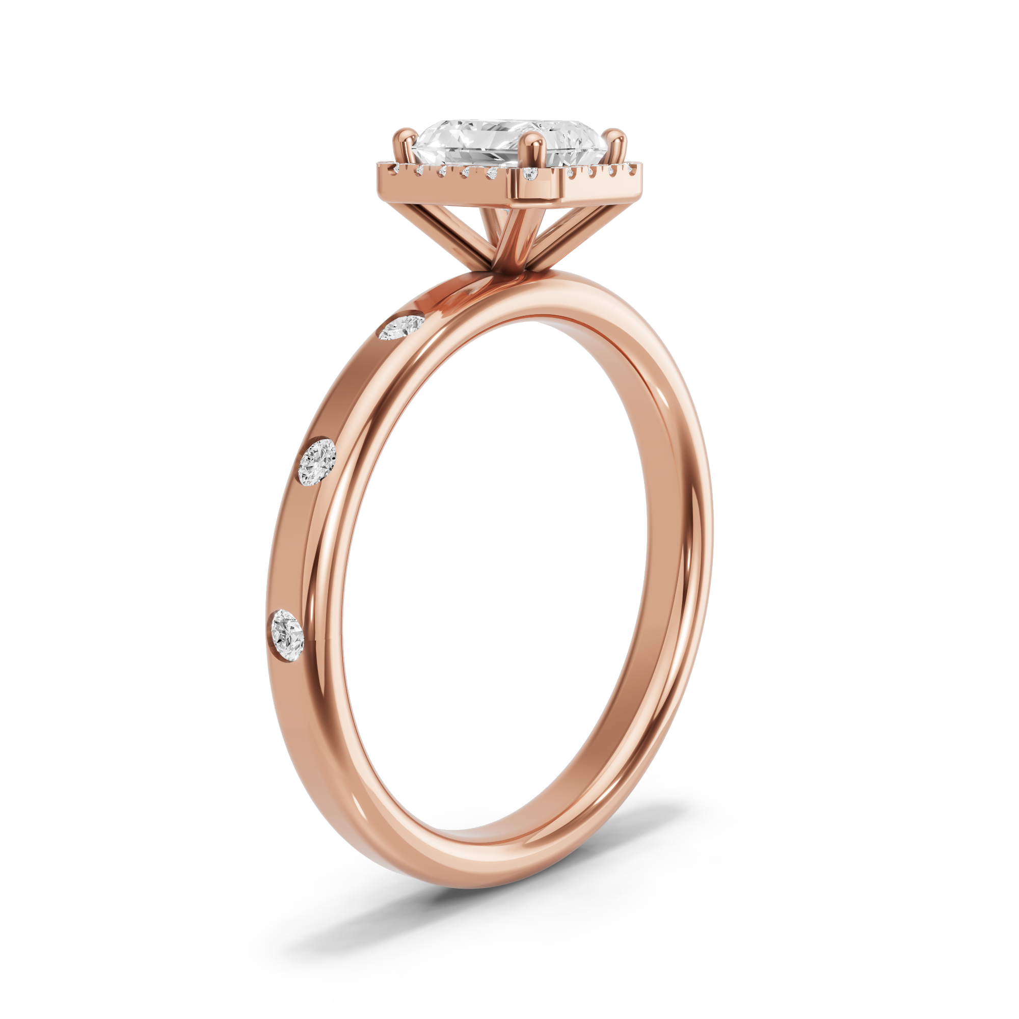 Image for Radiant Pave Halo Ring with Sleek Accent band