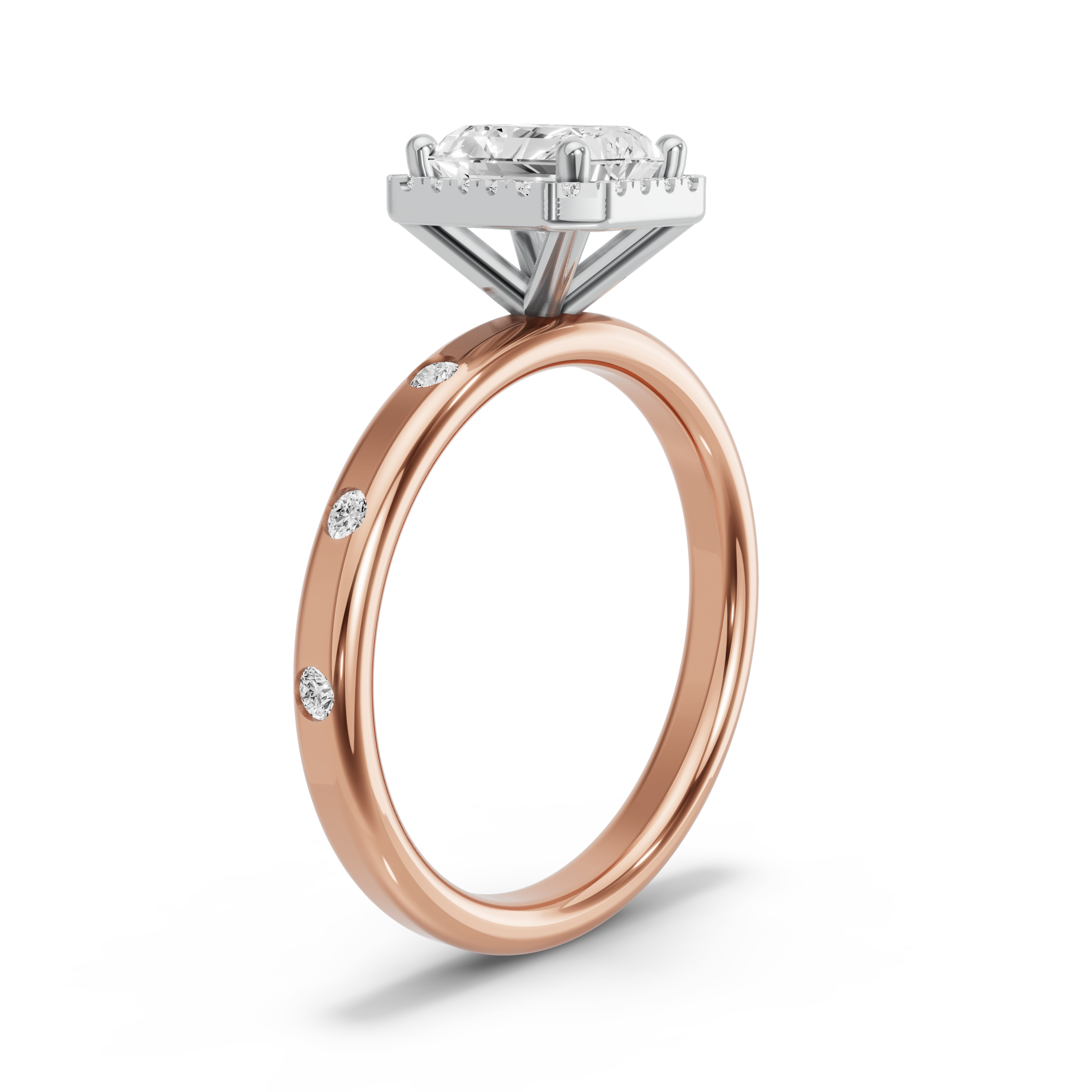 Image for Radiant Pave Halo Ring with Sleek Accent band