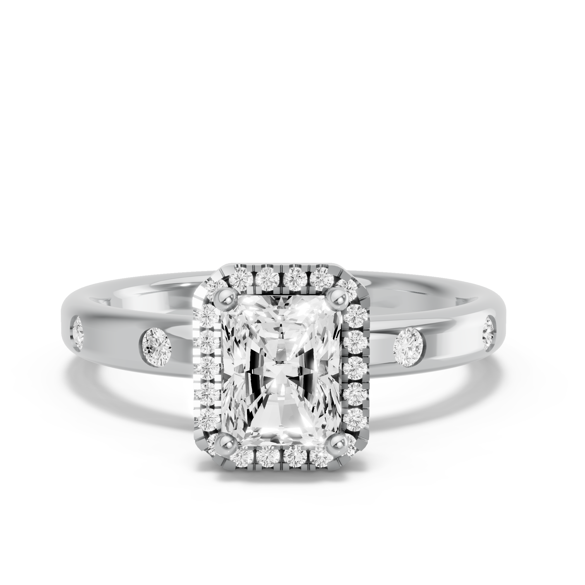 Image for Radiant Pave Halo Ring with Sleek Accent band