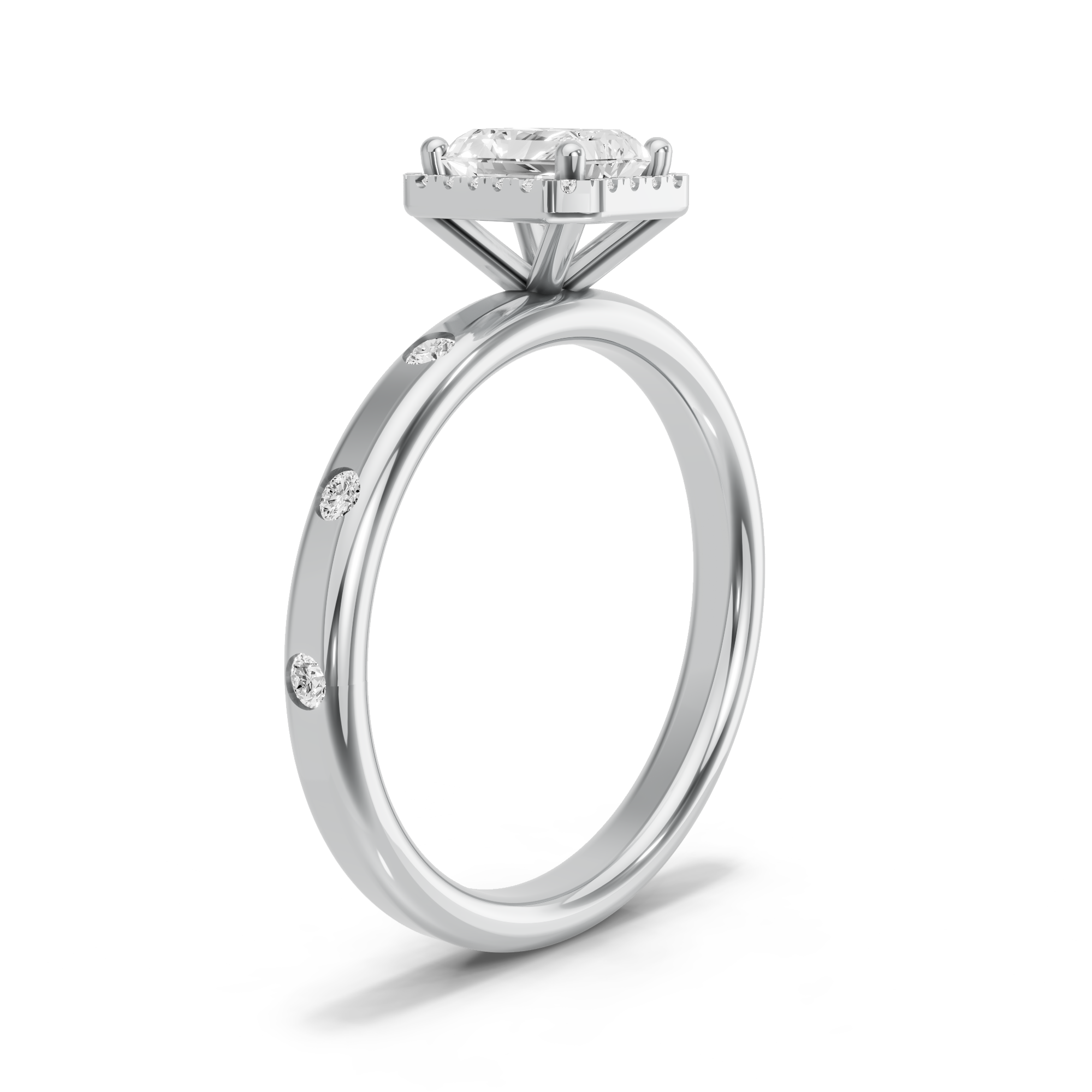 Image for Radiant Pave Halo Ring with Sleek Accent band