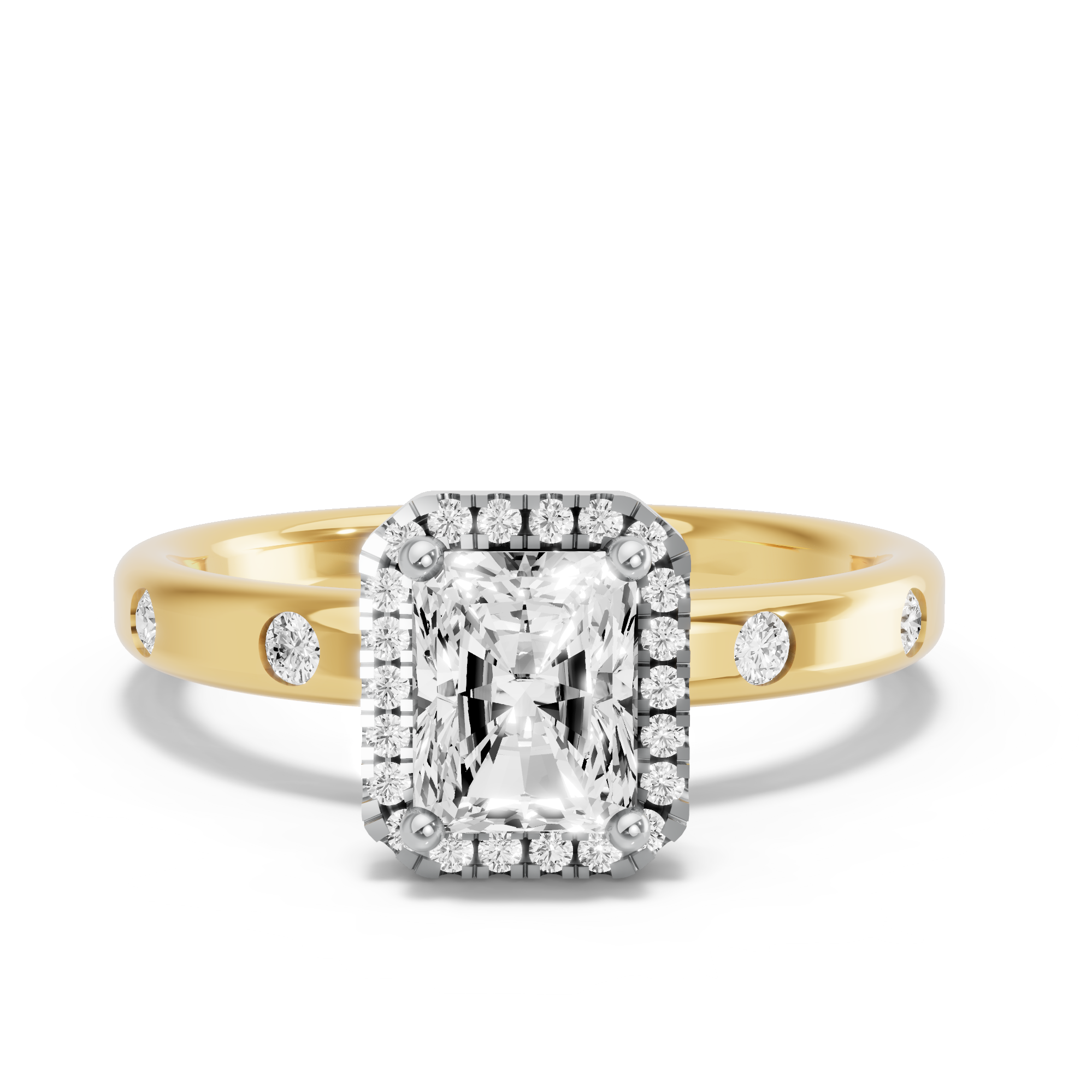 Image for Radiant Pave Halo Ring with Sleek Accent band