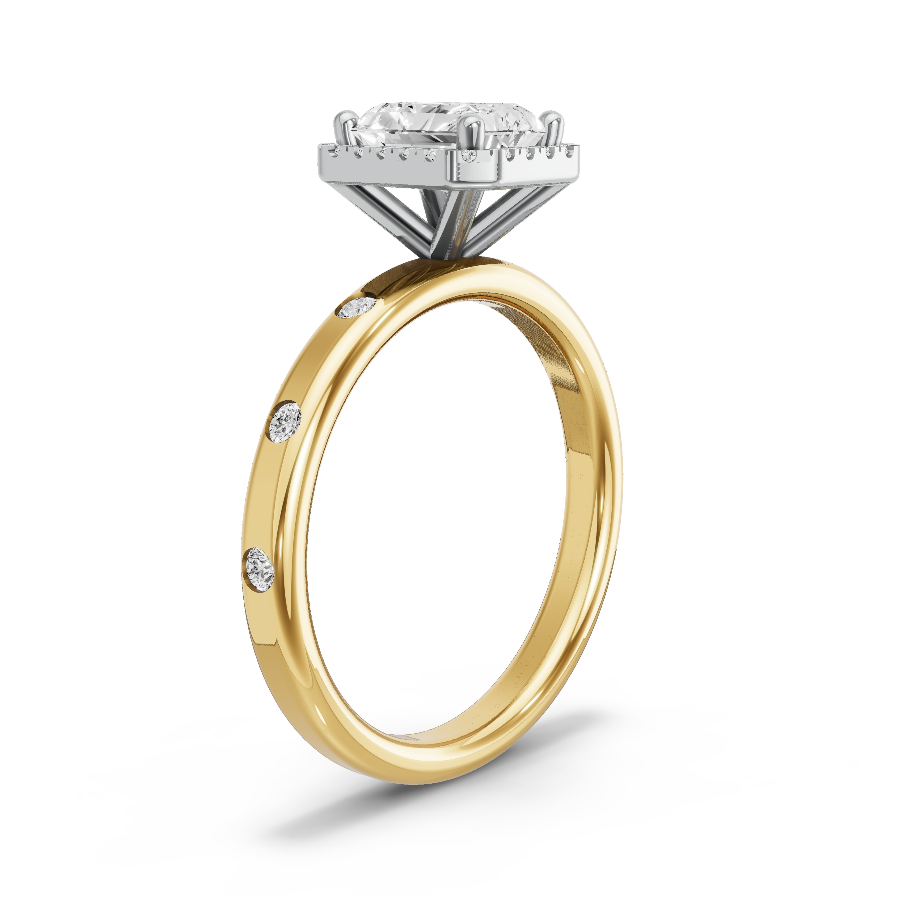 Image for Radiant Pave Halo Ring with Sleek Accent band