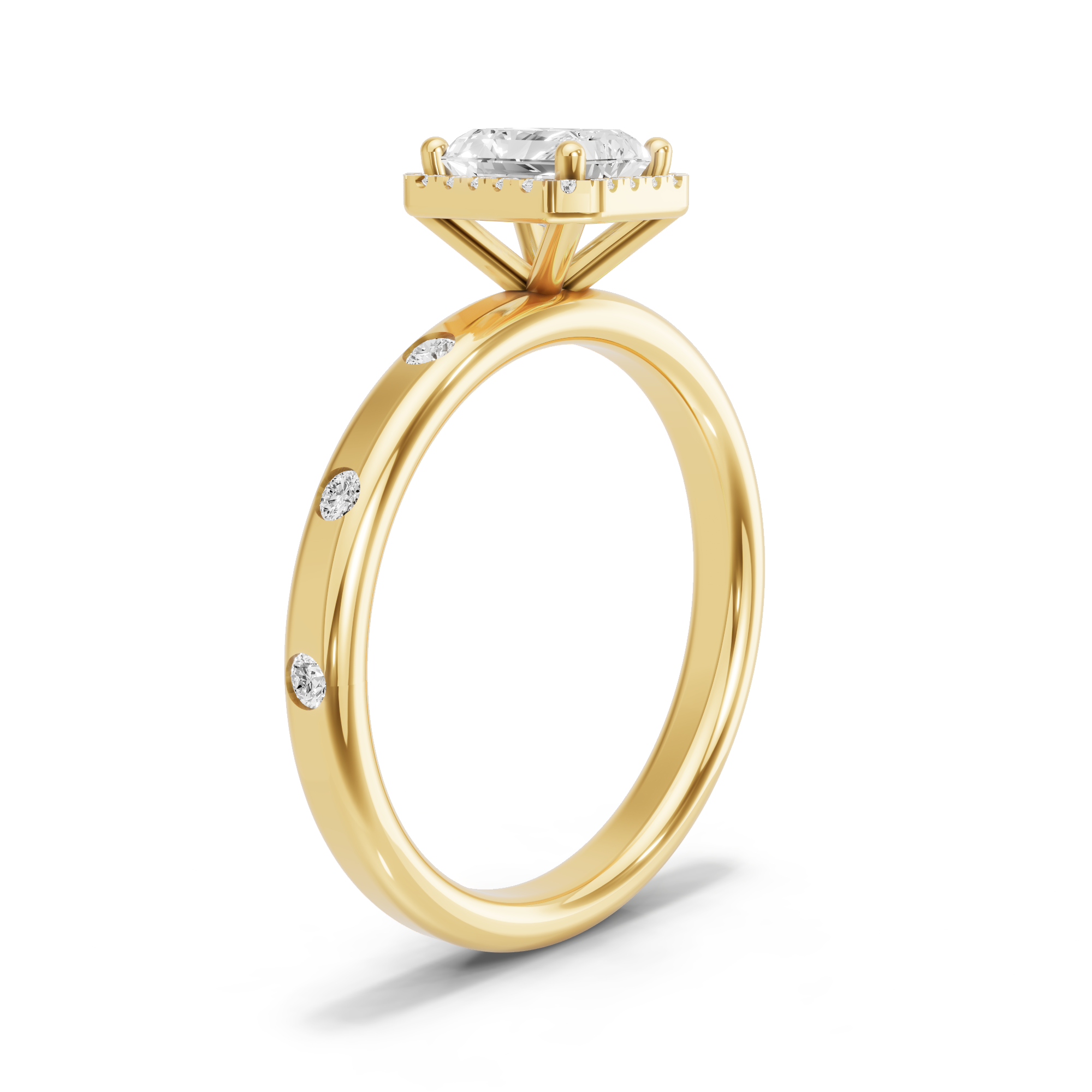 Image for Radiant Pave Halo Ring with Sleek Accent band