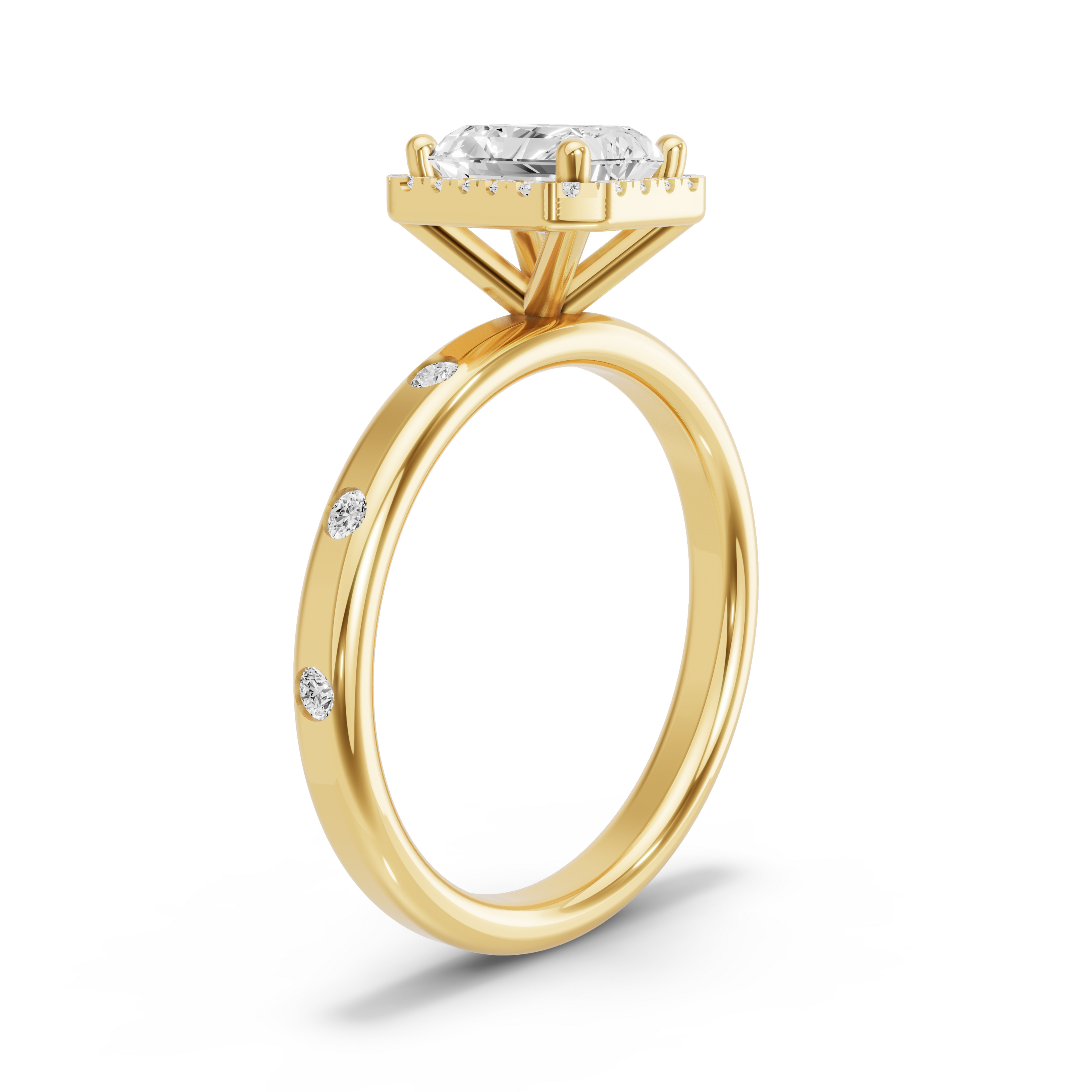 Image for Radiant Pave Halo Ring with Sleek Accent band in 18K White Gold
