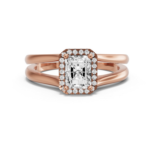 Image for Radiant Pave Halo Ring with Split Ring Solitaire band in 18K Rose Gold