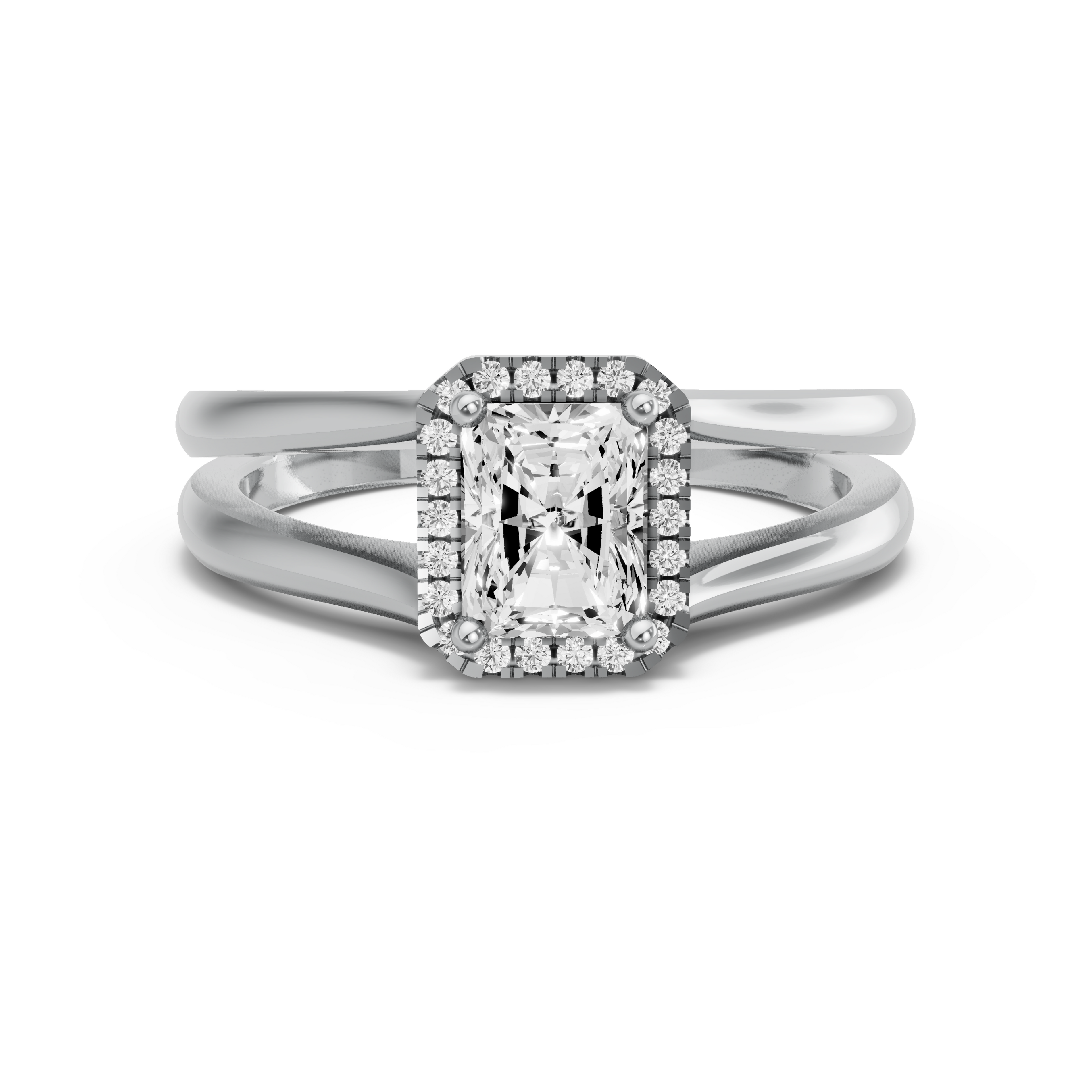 Image for Radiant Pave Halo Ring with Split Ring Solitaire band in 14K Two Tone Rose Gold