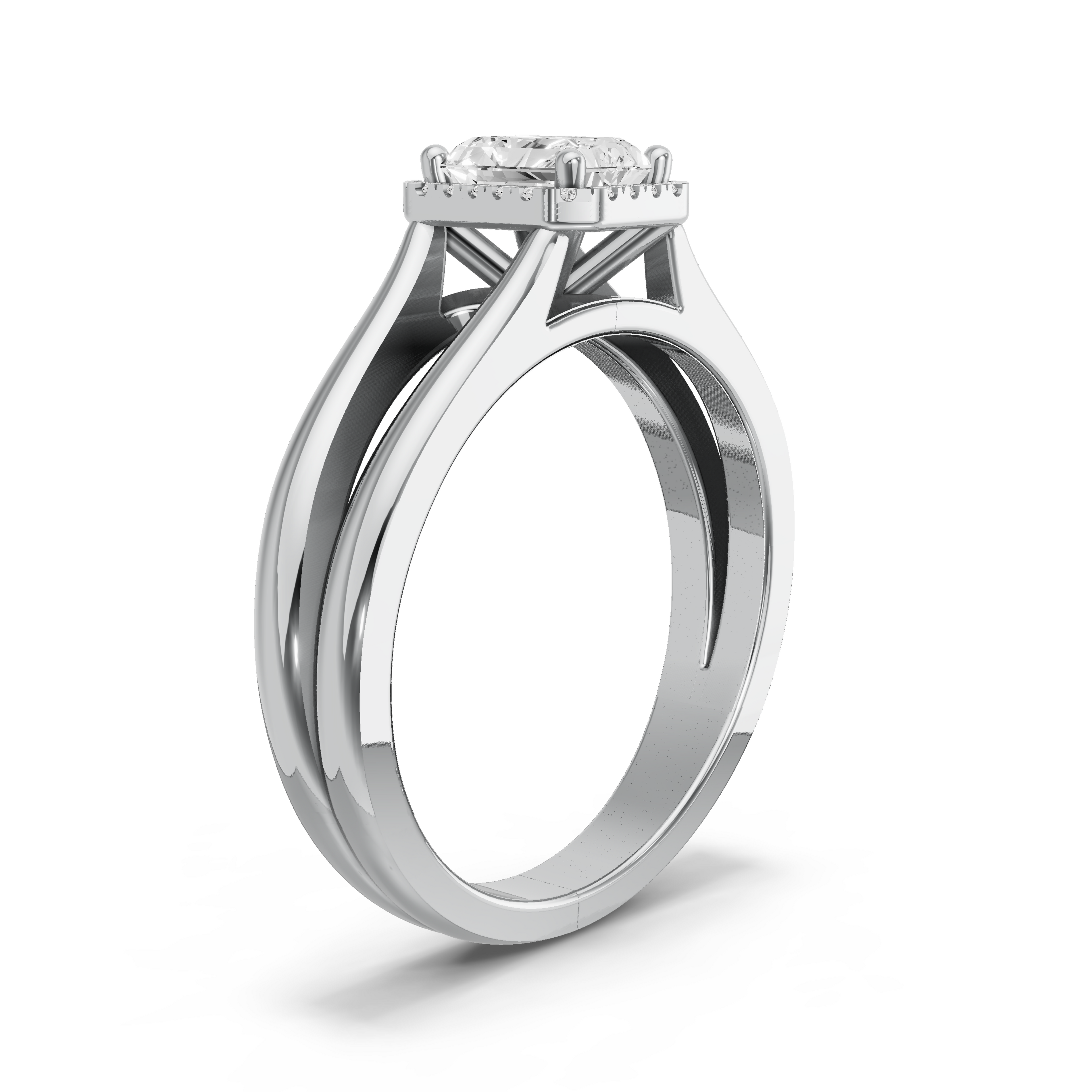 Image for Radiant Pave Halo Ring with Split Ring Solitaire band in 10K Two Tone Rose Gold