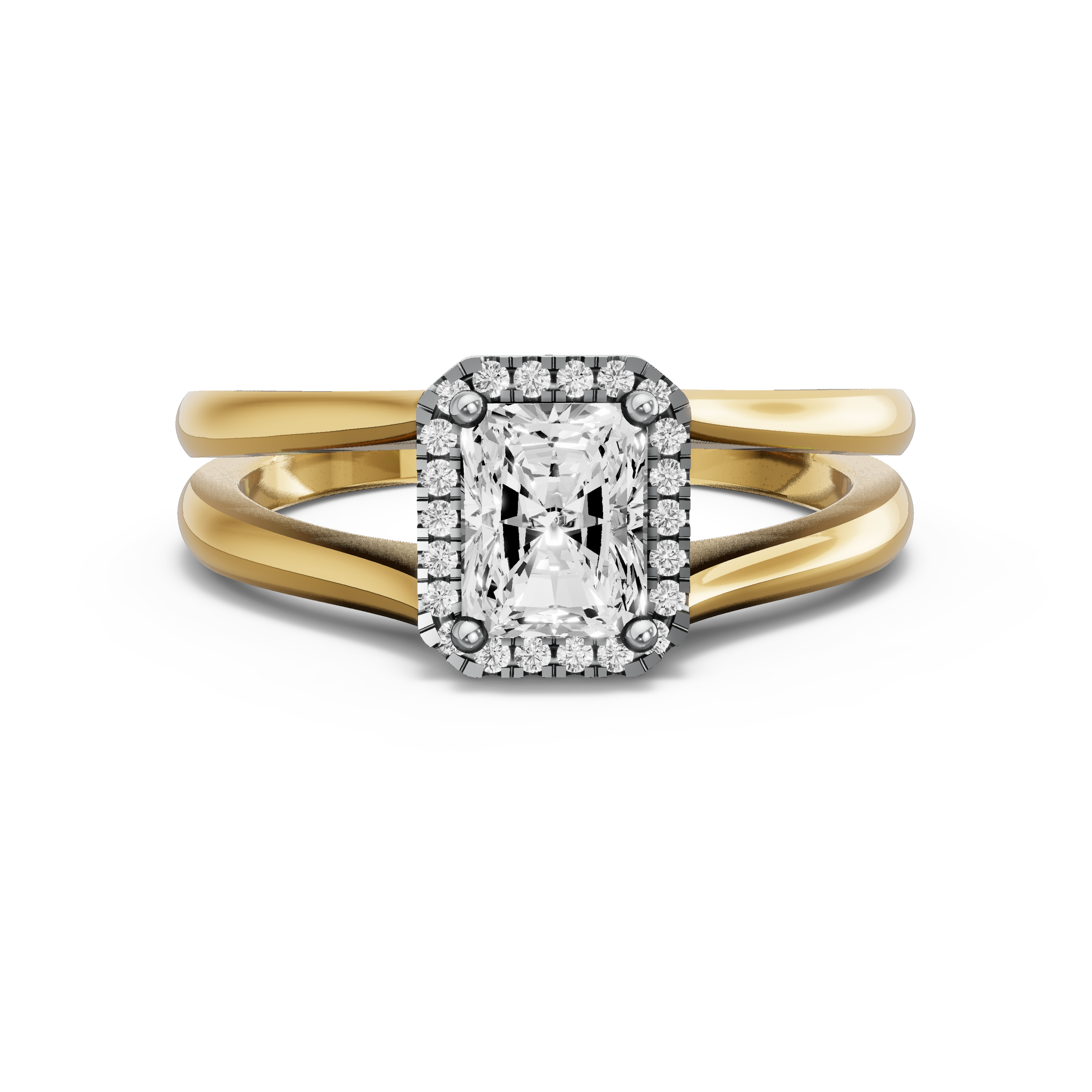 Image for Radiant Pave Halo Ring with Split Ring Solitaire band in 10K Rose Gold