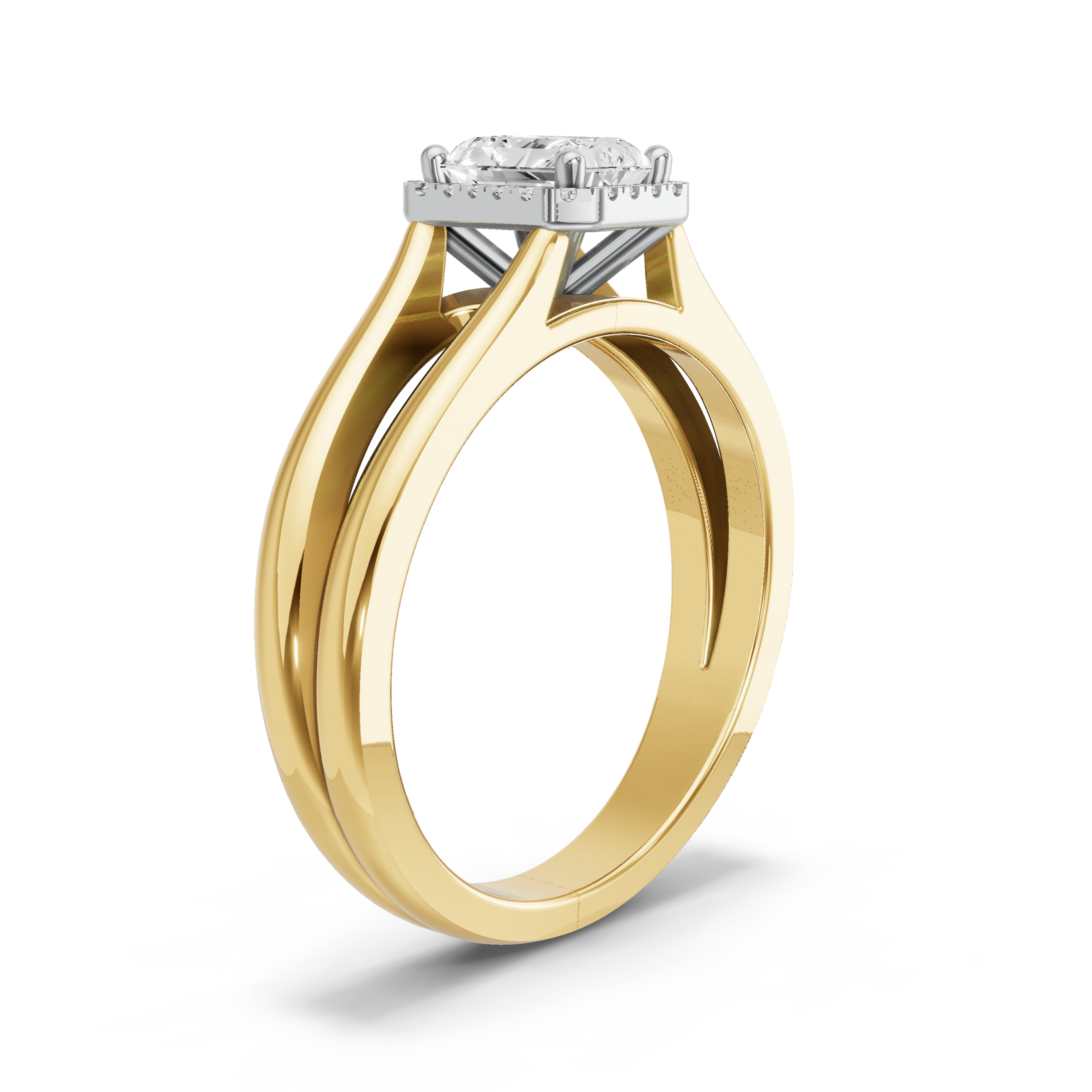 Image for Radiant Pave Halo Ring with Split Ring Solitaire band in 10K Rose Gold