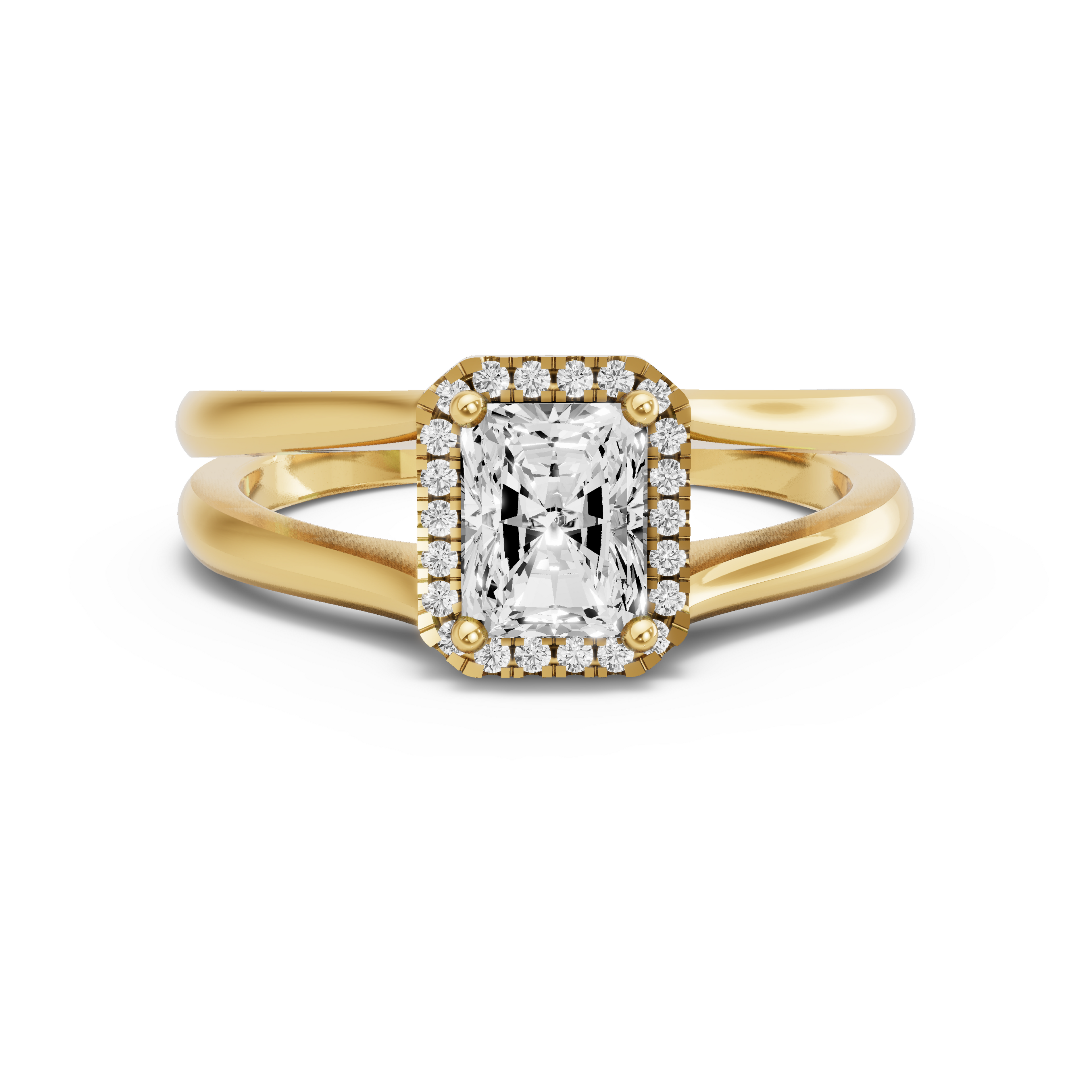 Image for Radiant Pave Halo Ring with Split Ring Solitaire band in 10K White Gold