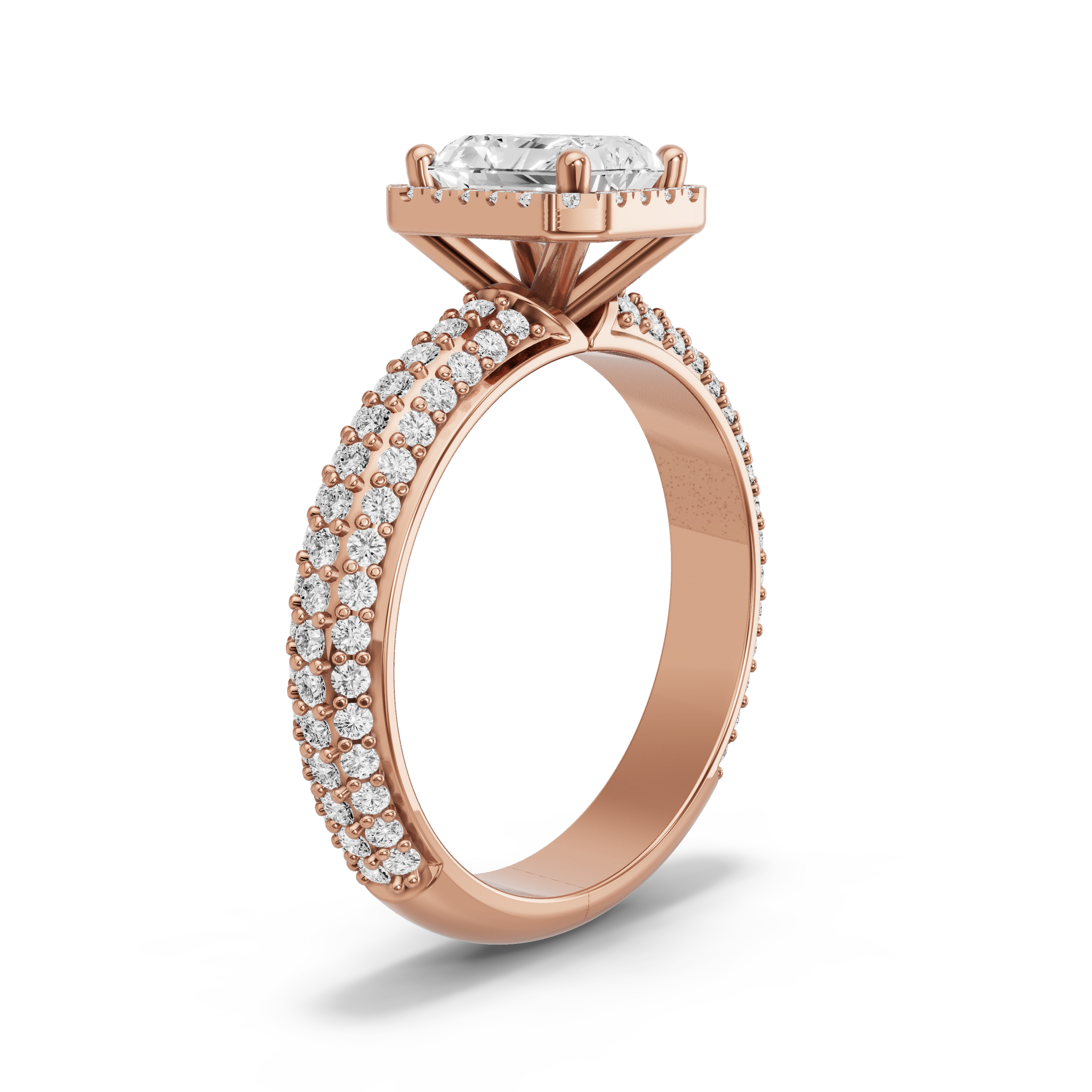 Image for Radiant Pave Halo Ring with Triple Row Pave band in 10K Yellow Gold