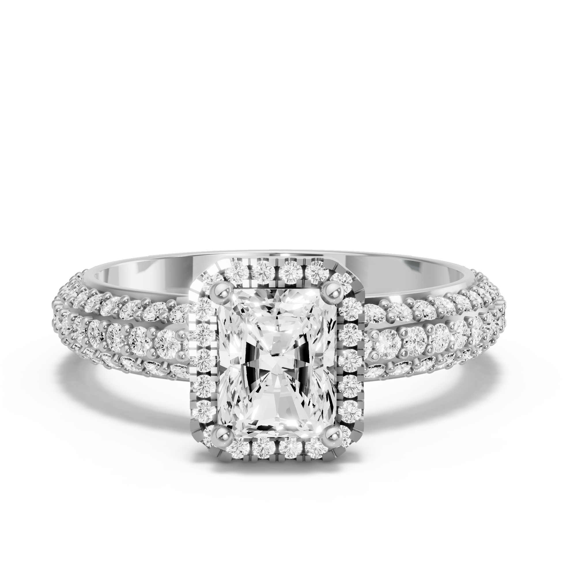 Image for Radiant Pave Halo Ring with Triple Row Pave band in 18K Two Tone Rose Gold
