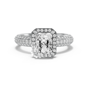 Image for Radiant Pave Halo Ring with Triple Row Pave band in 18K White Gold