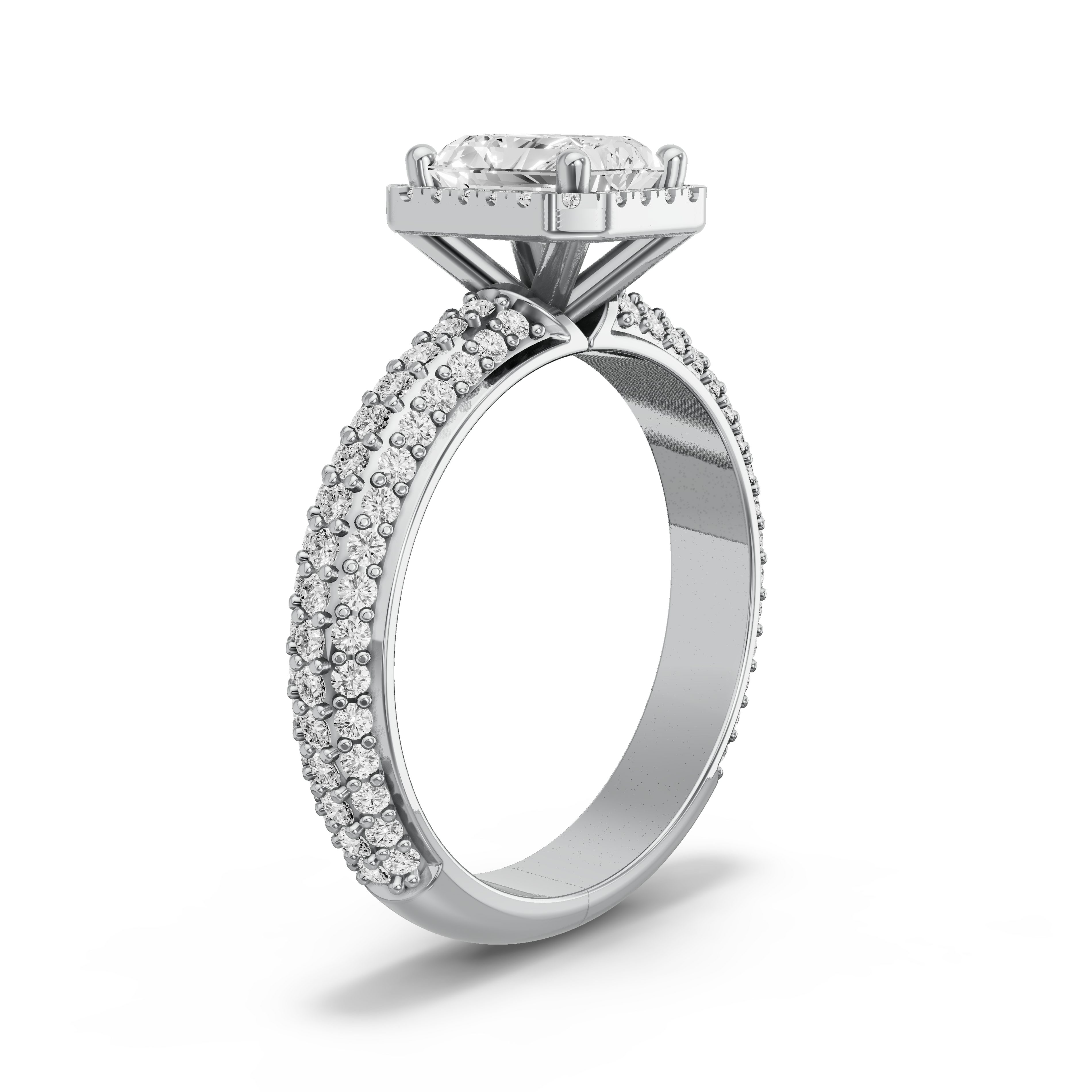 Image for Radiant Pave Halo Ring with Split Ring Solitaire band in 950 Platinum
