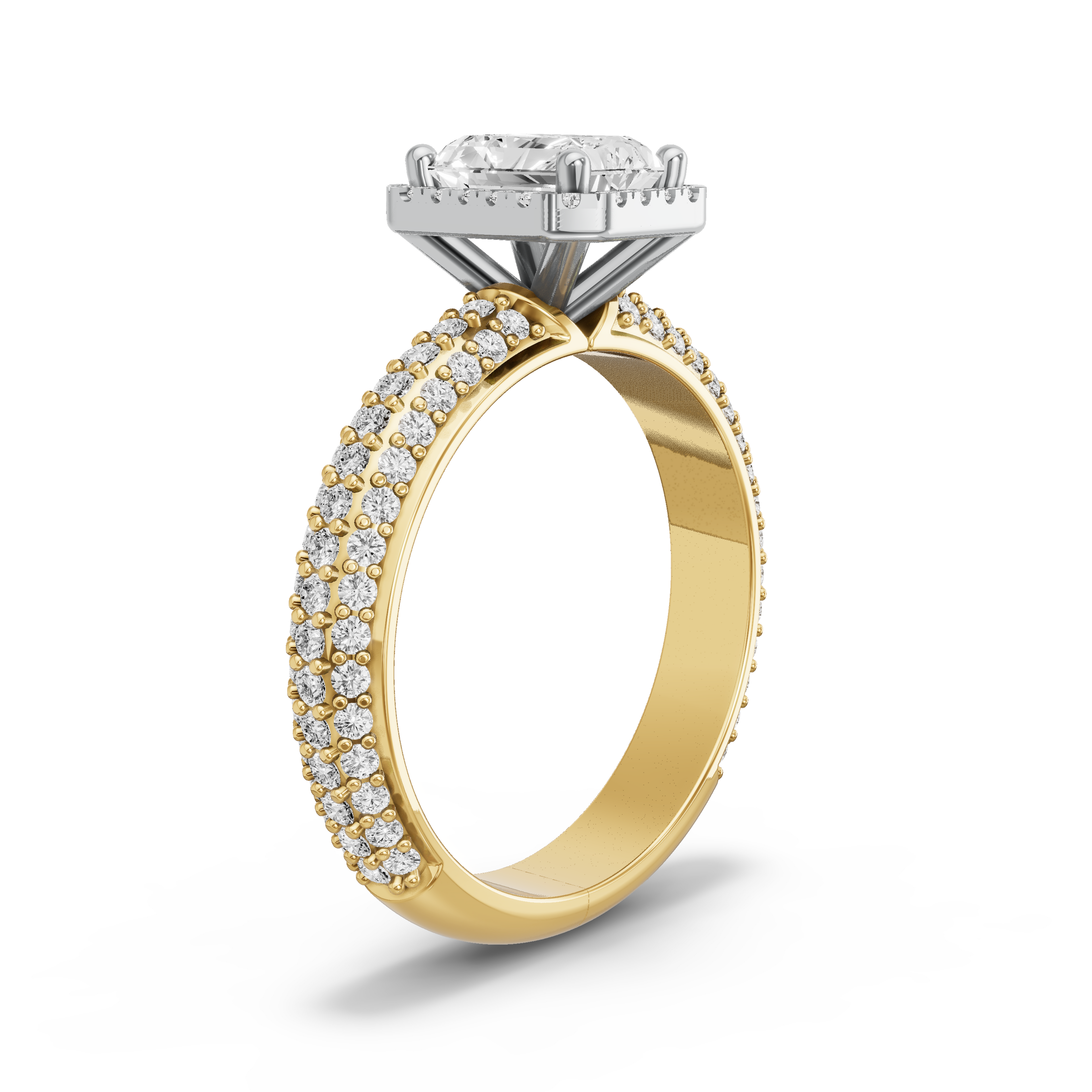 Image for Radiant Pave Halo Ring with Triple Row Pave band in 10K Rose Gold