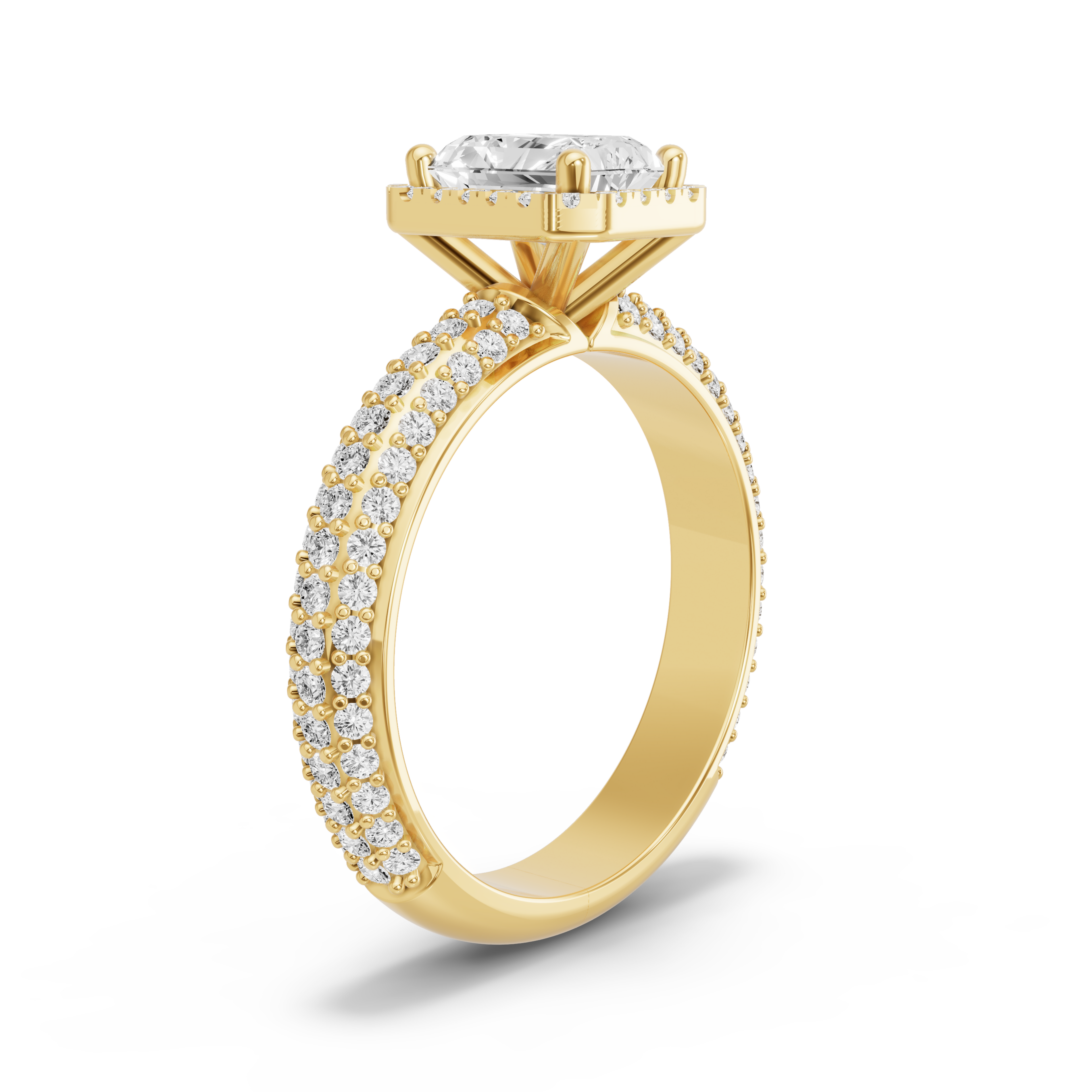 Image for Radiant Pave Halo Ring with Triple Row Pave band in 10K White Gold