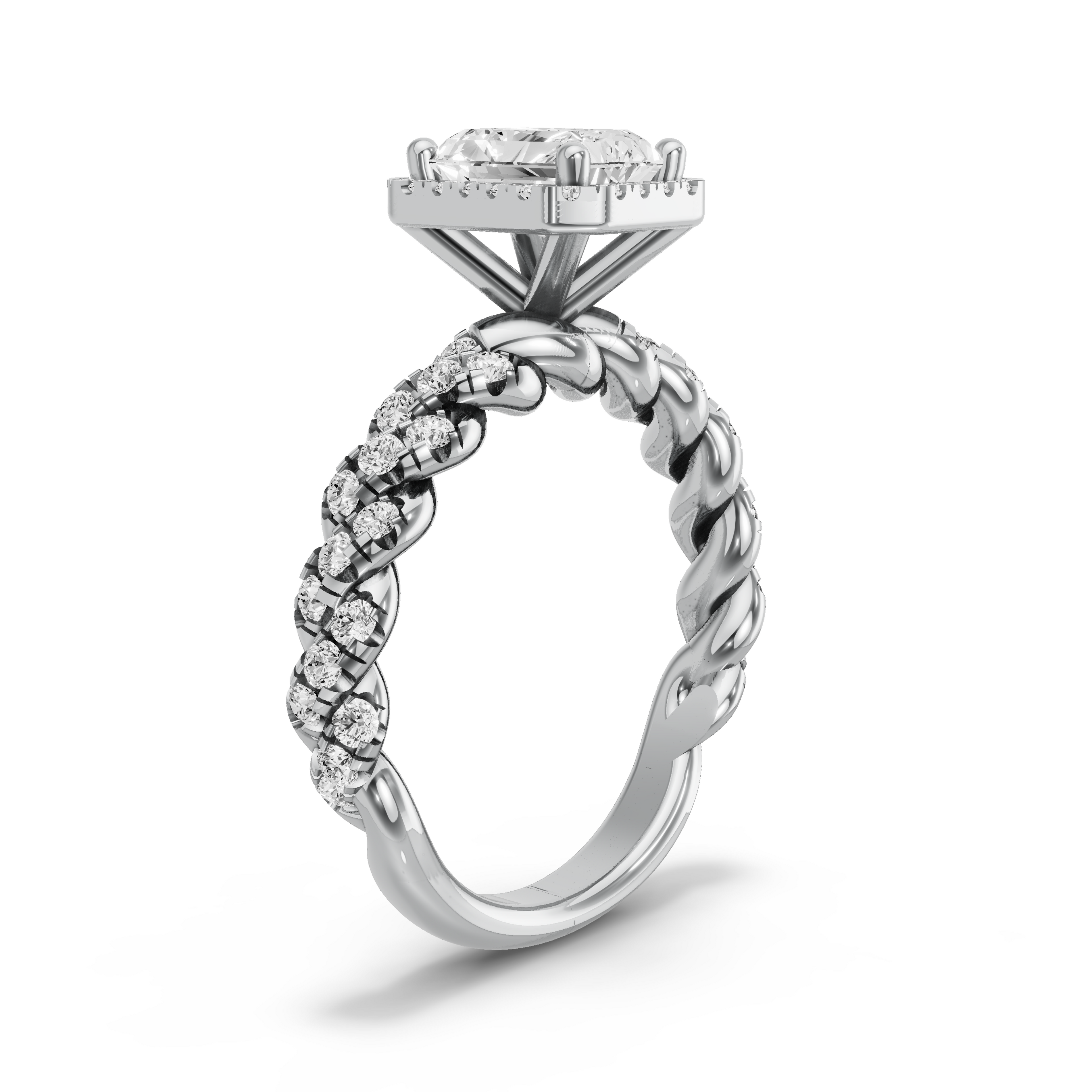 Image for Radiant Pave Halo Ring with Triple Row Pave band in 950 Platinum