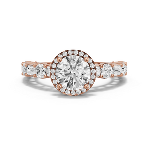 Image for Round Pave Halo Ring with Alternating Baguette band in 18K Rose Gold
