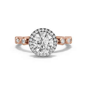 Image for Round Pave Halo Ring with Alternating Marquise band in 18K Two Tone Rose Gold