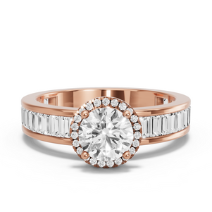 Image for Round Pave Halo Ring with Baguette Channel band